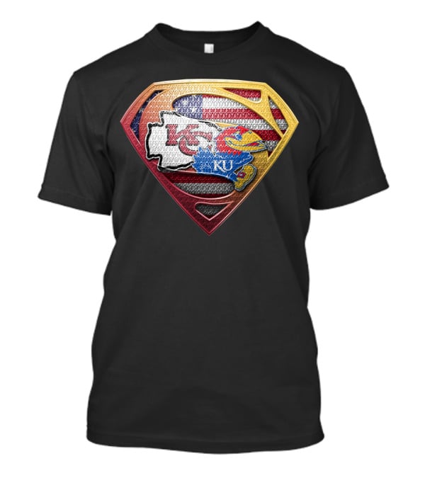 Superman Kansas City Chiefs Ku Jayhawks Usa Flag T-Shirt