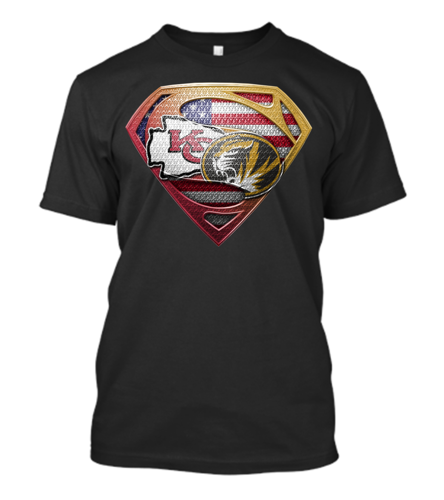 Missouri Chiefs Tigers Super Shield Usa Flag T-Shirt