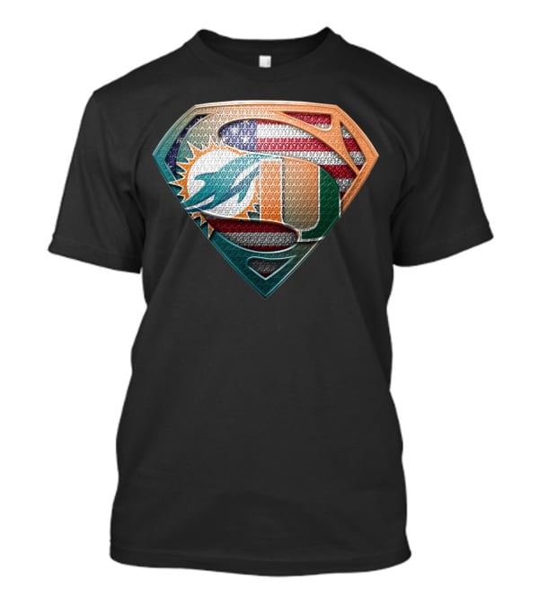 Miami Dolphins Hurricanes American Flag Superman T-Shirt