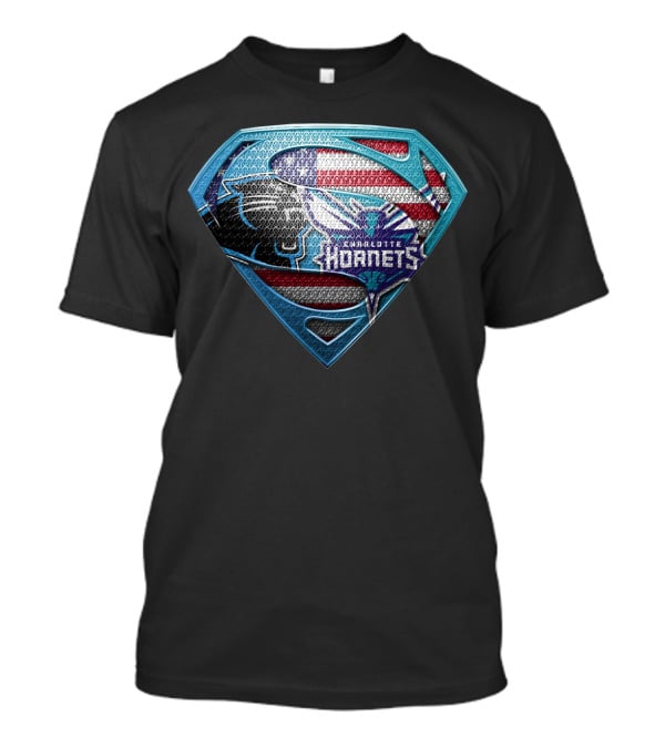 Carolina Panthers Charlotte Hornets American Flag Superman Shield T-Shirt