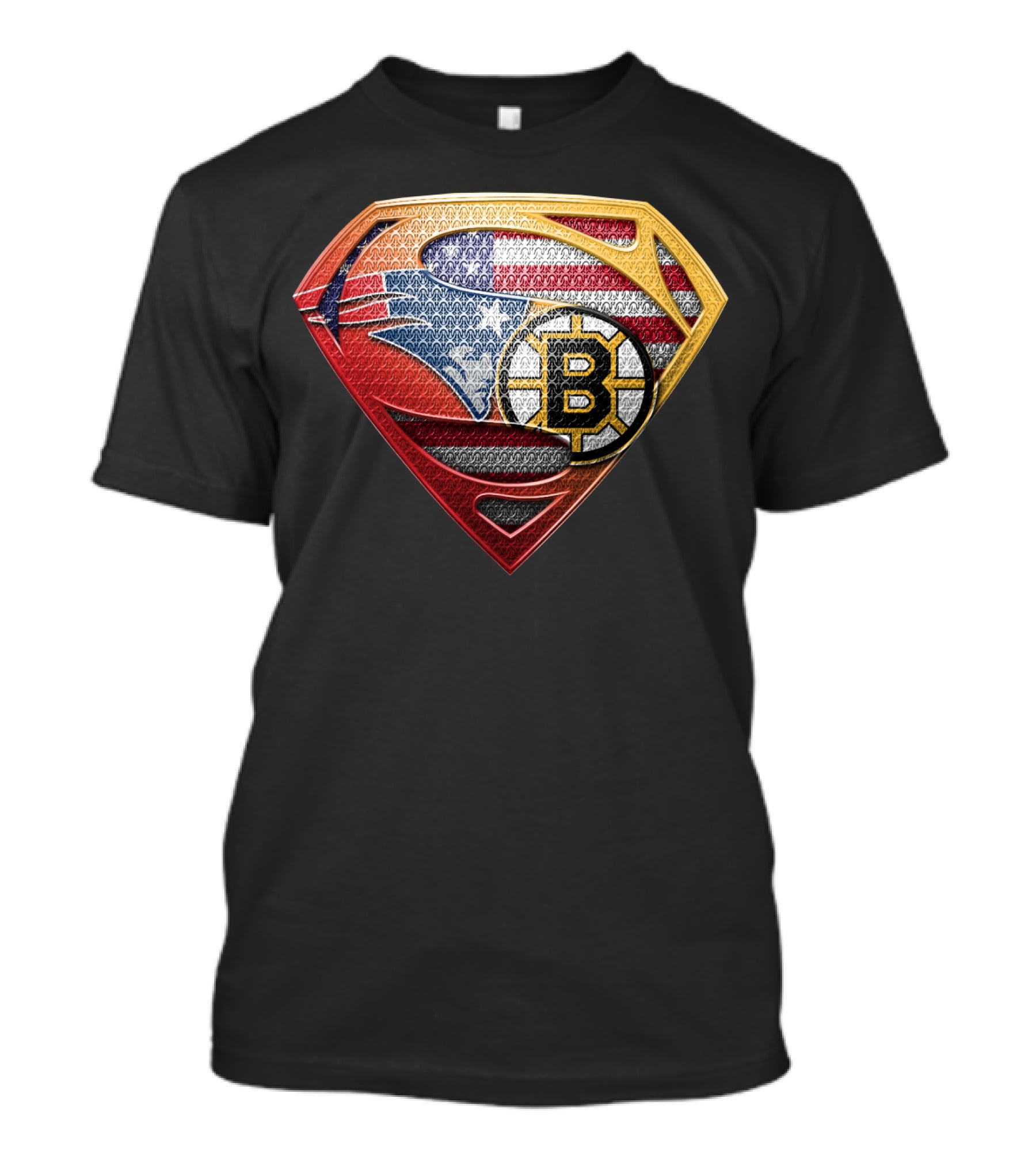 Superman Shield American Flag Boston Bruins New England Patriots T-Shirt