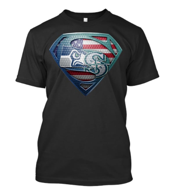 Seattle Seahawks Superman Shield American Flag Edition T-Shirt