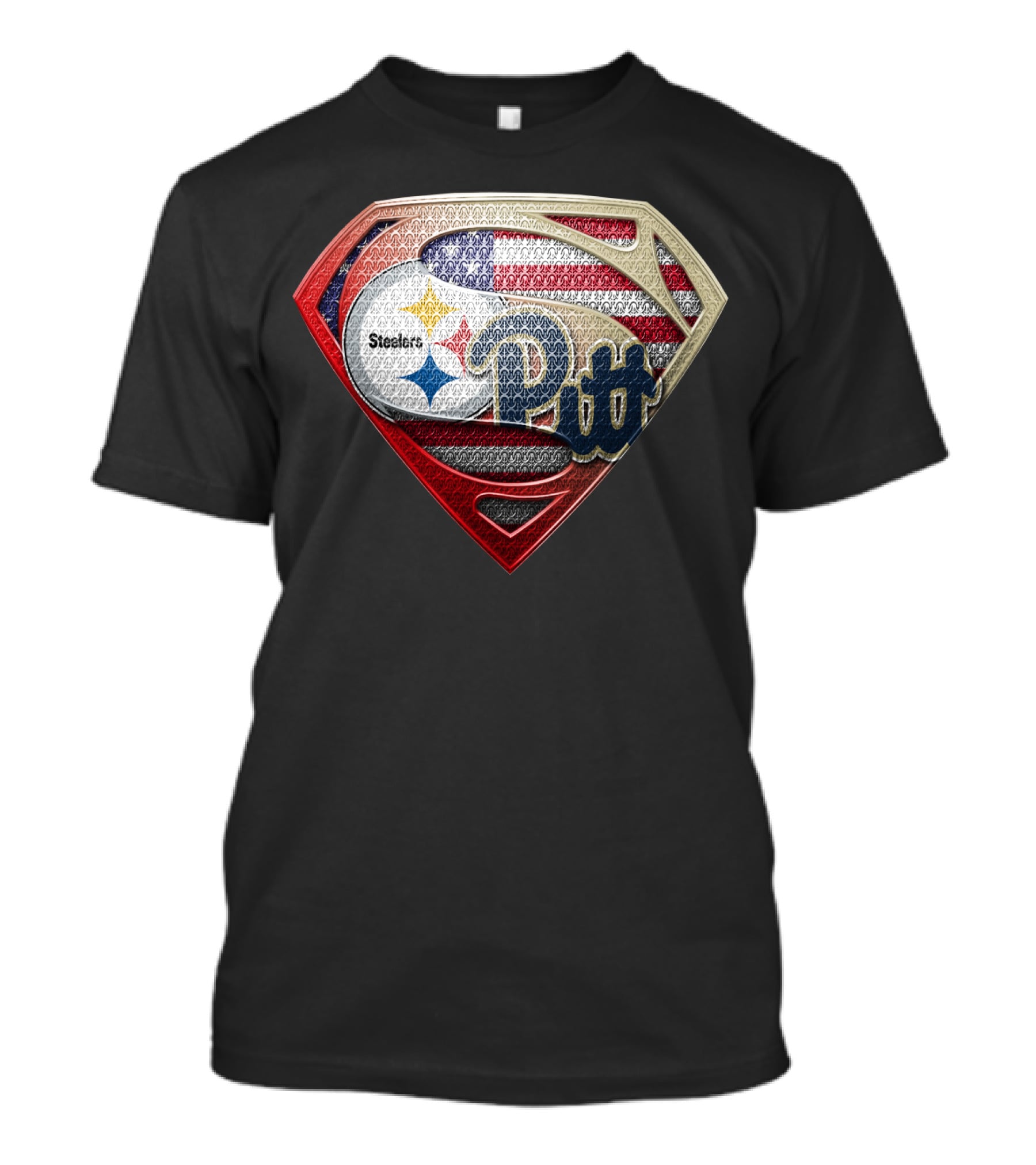 Steelers Pitt Superman Shield American Flag T-Shirt