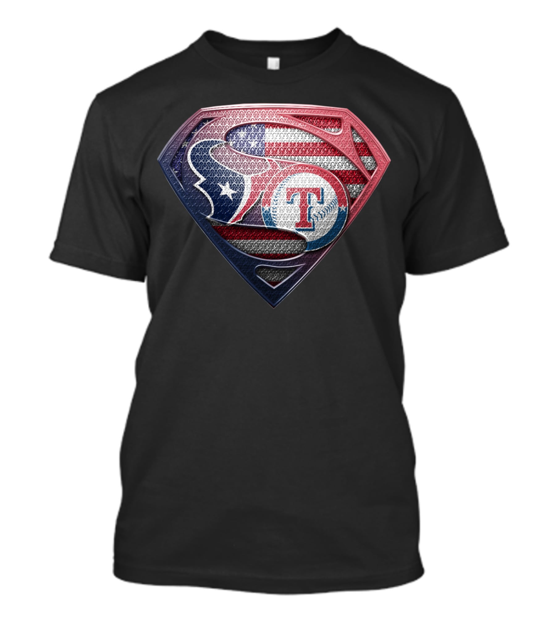Houston Texans Texas Rangers Superman Logo Usa Flag T-Shirt