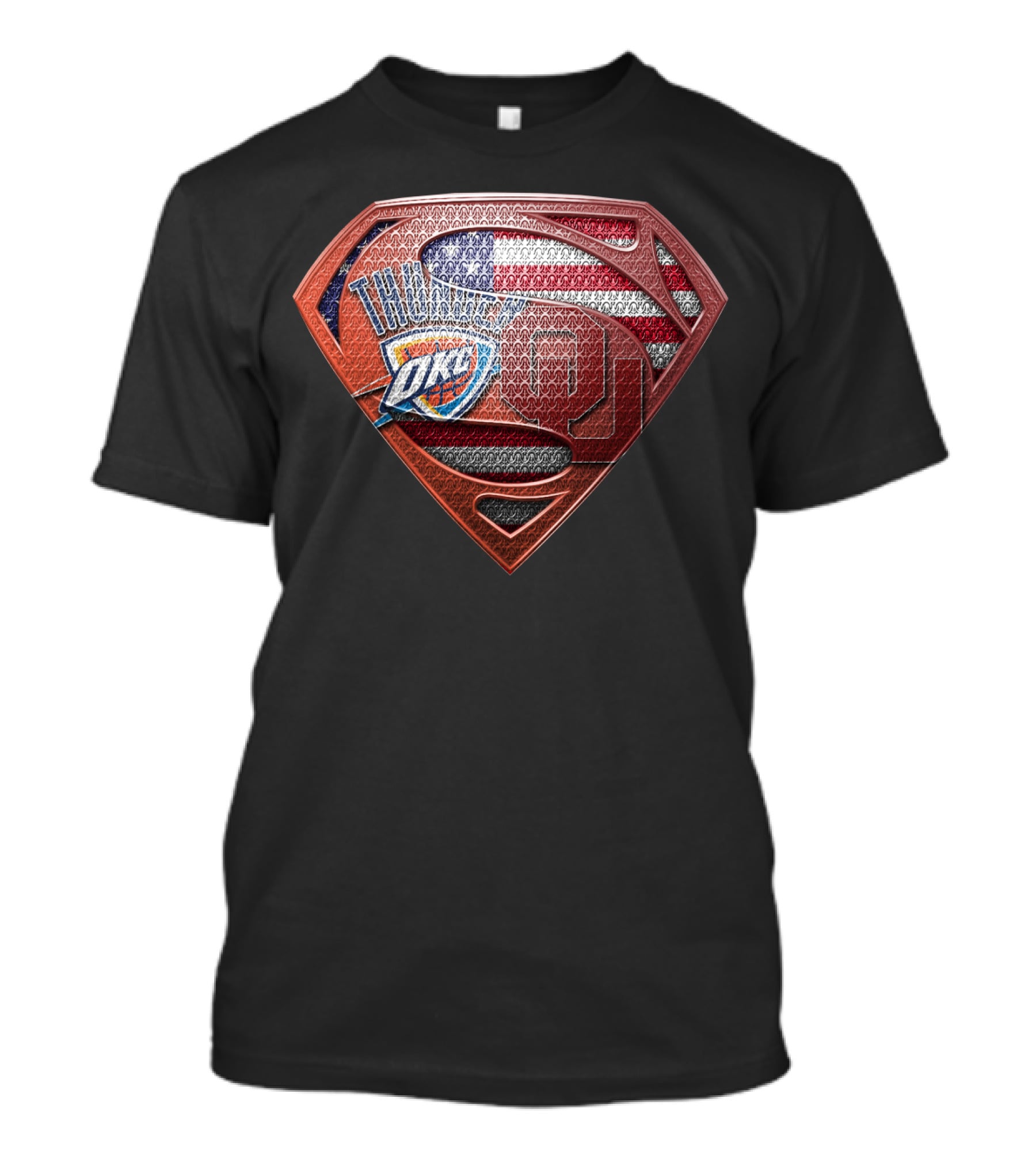 Thunder Okc Superman American Flag Ou Logo Mashup T-Shirt