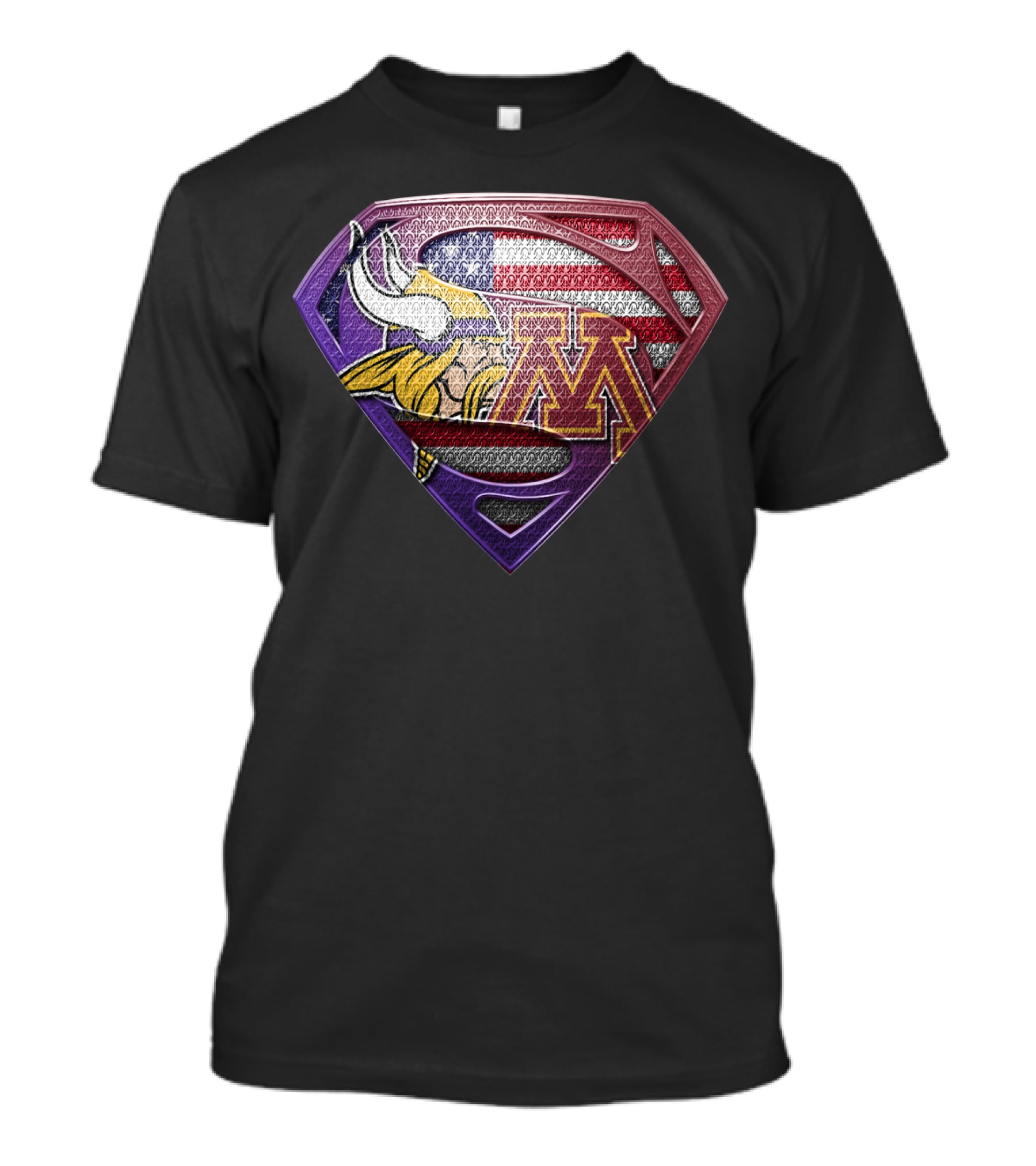 Minnesota Vikings University Of Minnesota American Flag Superman T-Shirt