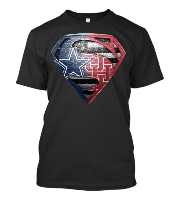 Houston Cougars Superman Shield Logo Usa Flag T-Shirt
