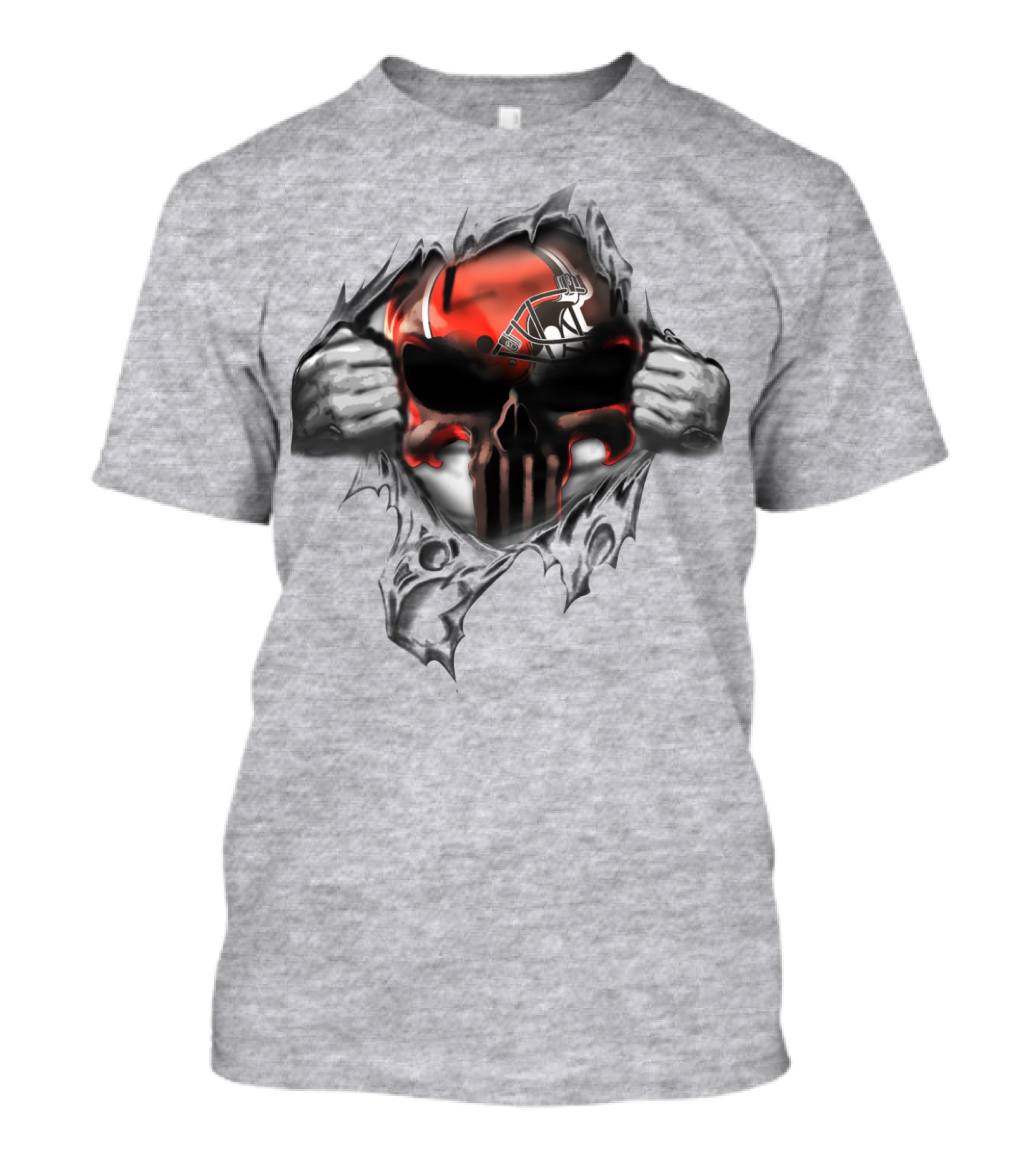 Cleveland Browns Punisher Skull Ripped T-Shirt