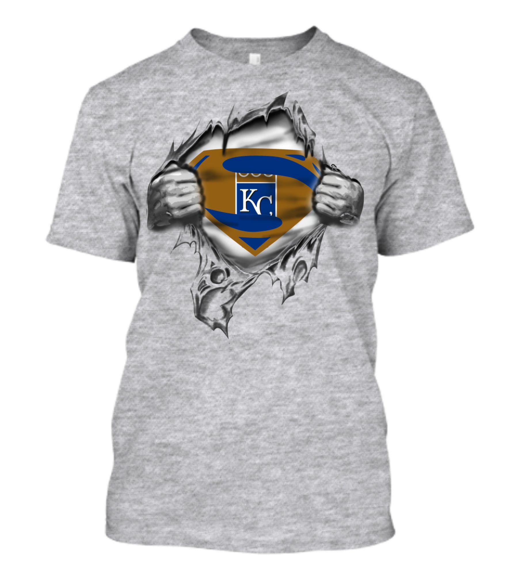 Kc Superman Shield Ripping Kansas City Blue And Gold T-Shirt