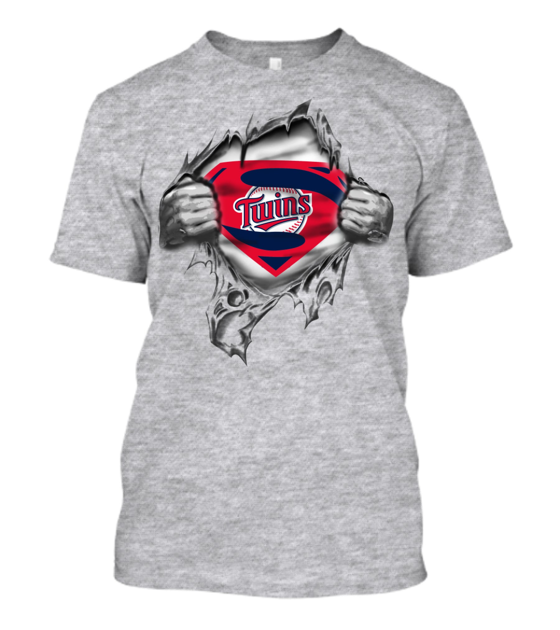Twins Baseball Superhero Logo Inside Torn T-Shirt