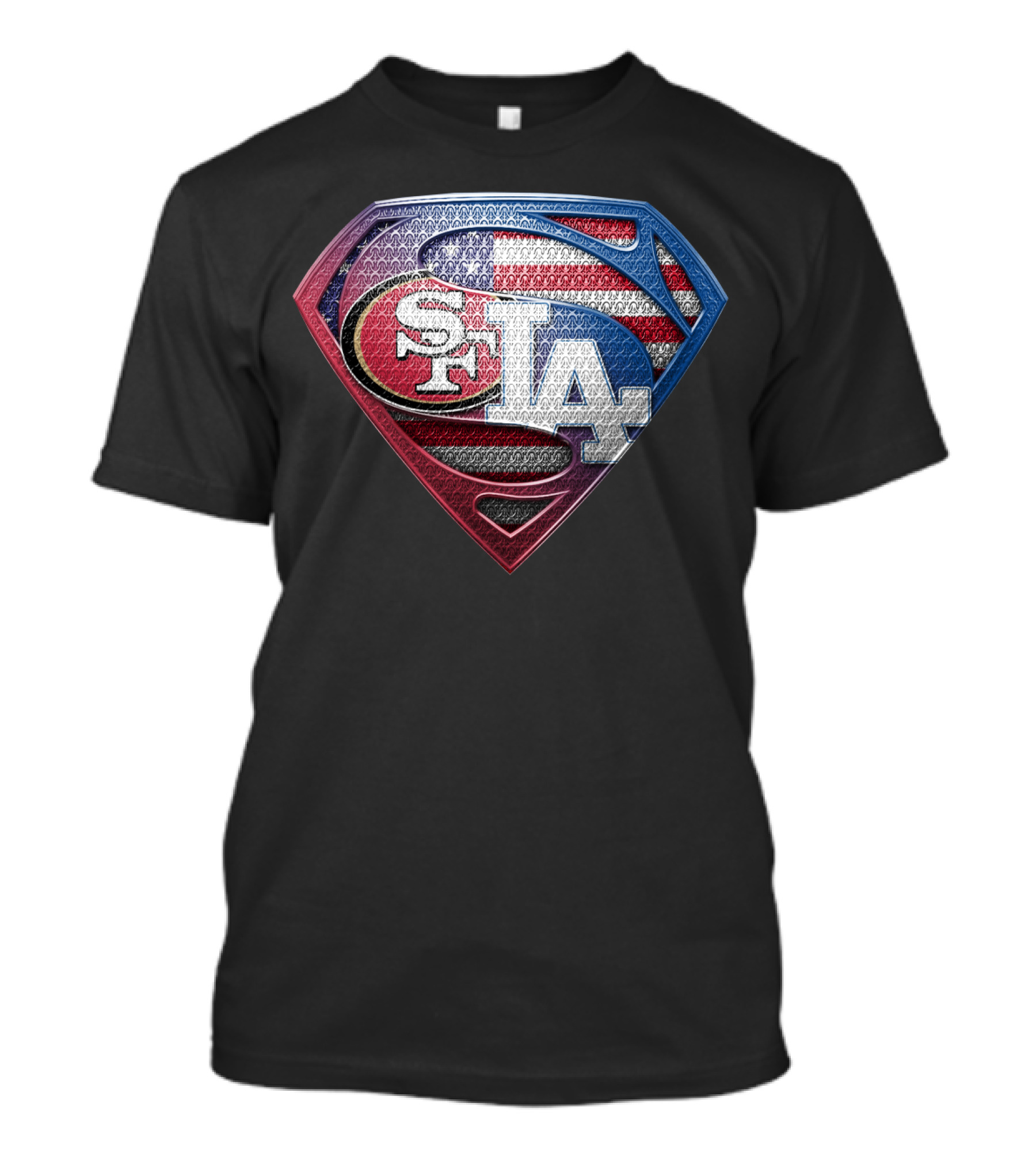 SPB 002 SF LA American Flag Superhero Emblem T-Shirt