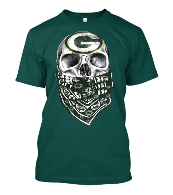 Green Bay Packers Skull With Bandana Featuring T-Shirt