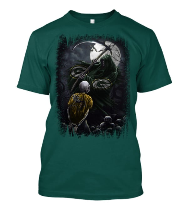 Green Bay Packers Grim Reaper Scene With Skeleton Under Moonlight T-Shirt