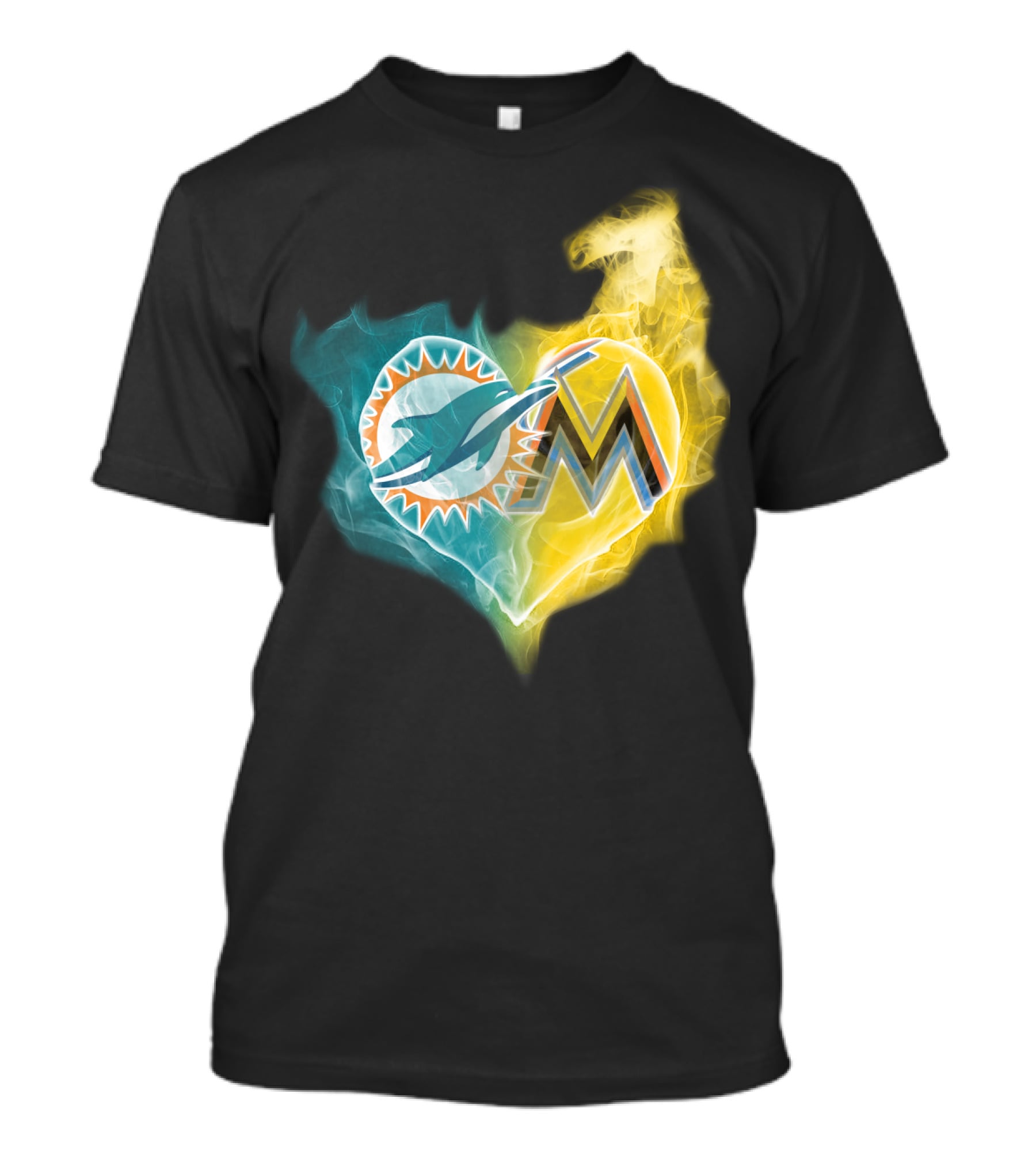 Miami Dolphins Miami Marlins Heart Fusion T-Shirt