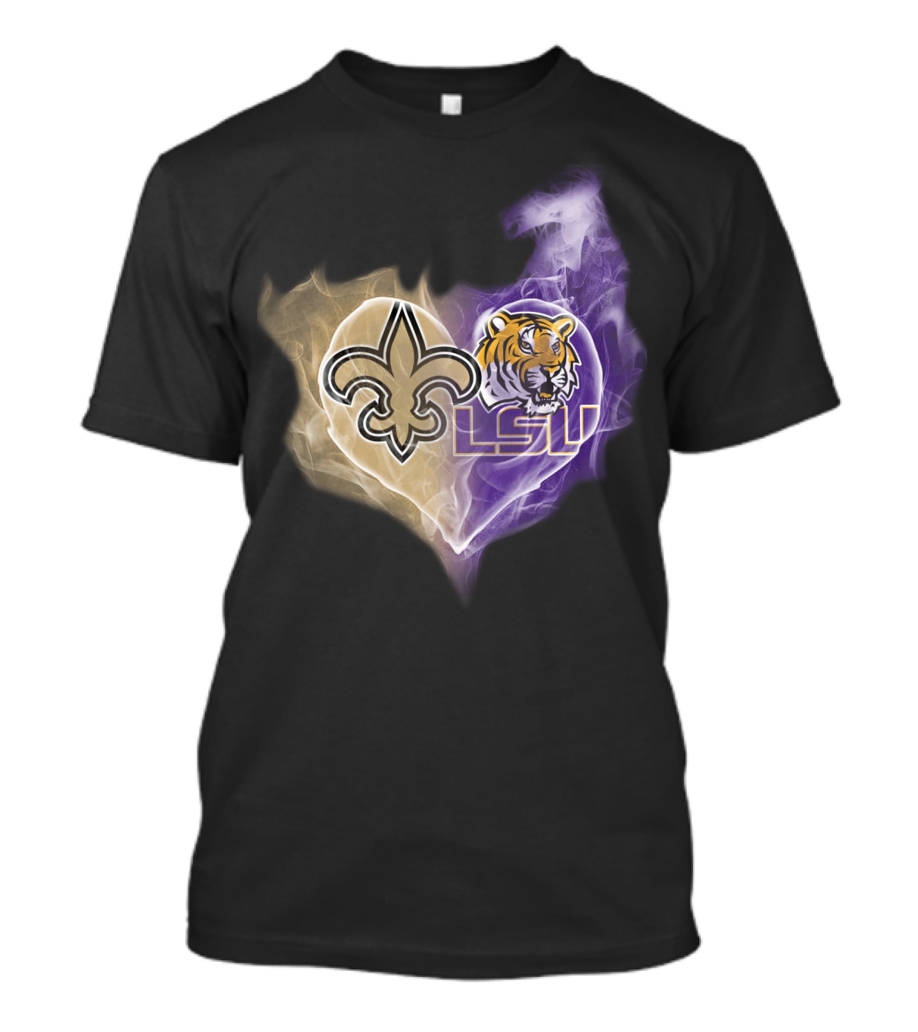 New Orleans Saints Fleur-De-Lis And Lsu Tigers Logo Heart T-Shirt