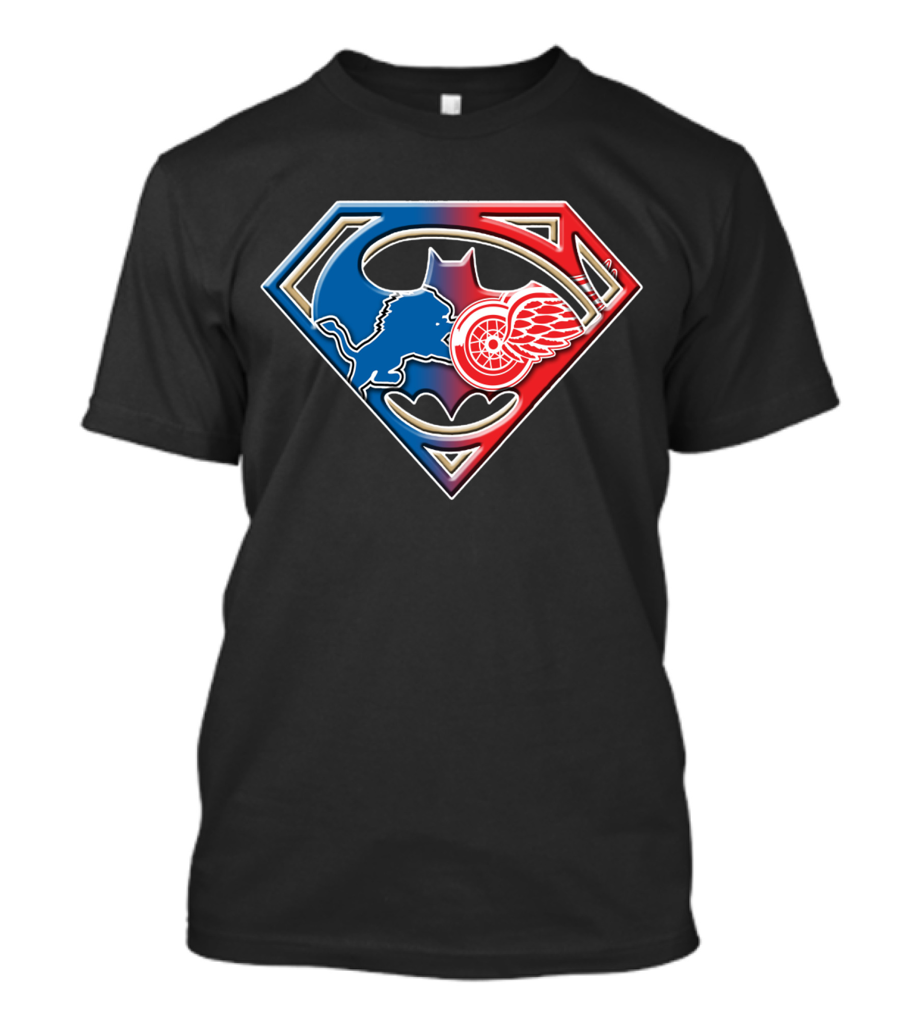 Detroit Sports Superman Batman Red Wings Lions T-Shirt