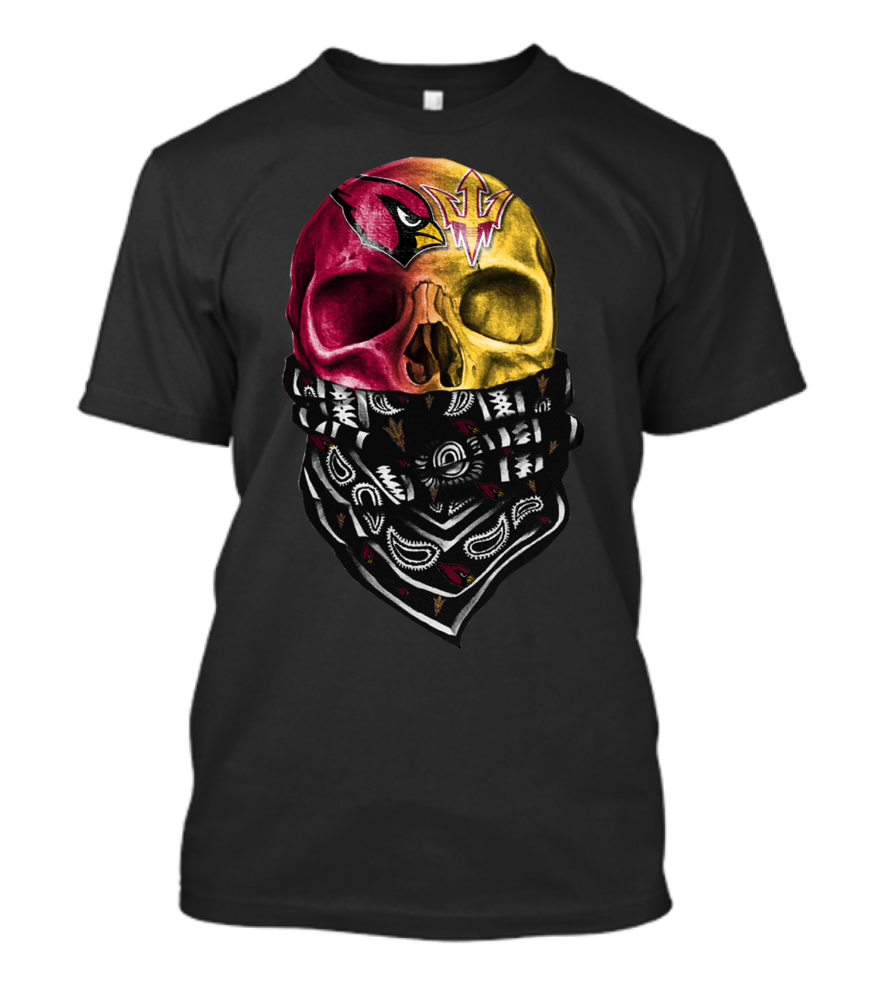 Arizona Cardinals And Arizona State Sun Devils Skull Bandana Sku 030 T-Shirt