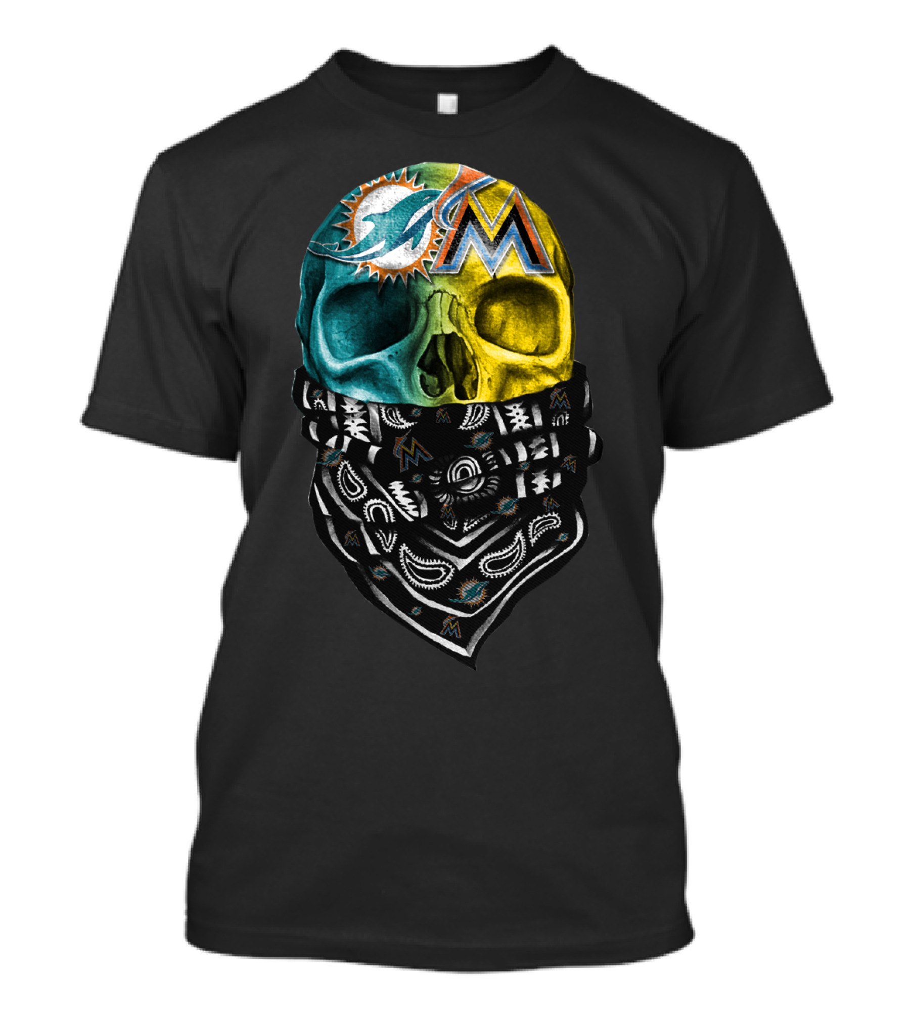 Miami Dolphins Marlins Skull Bandana T-Shirt