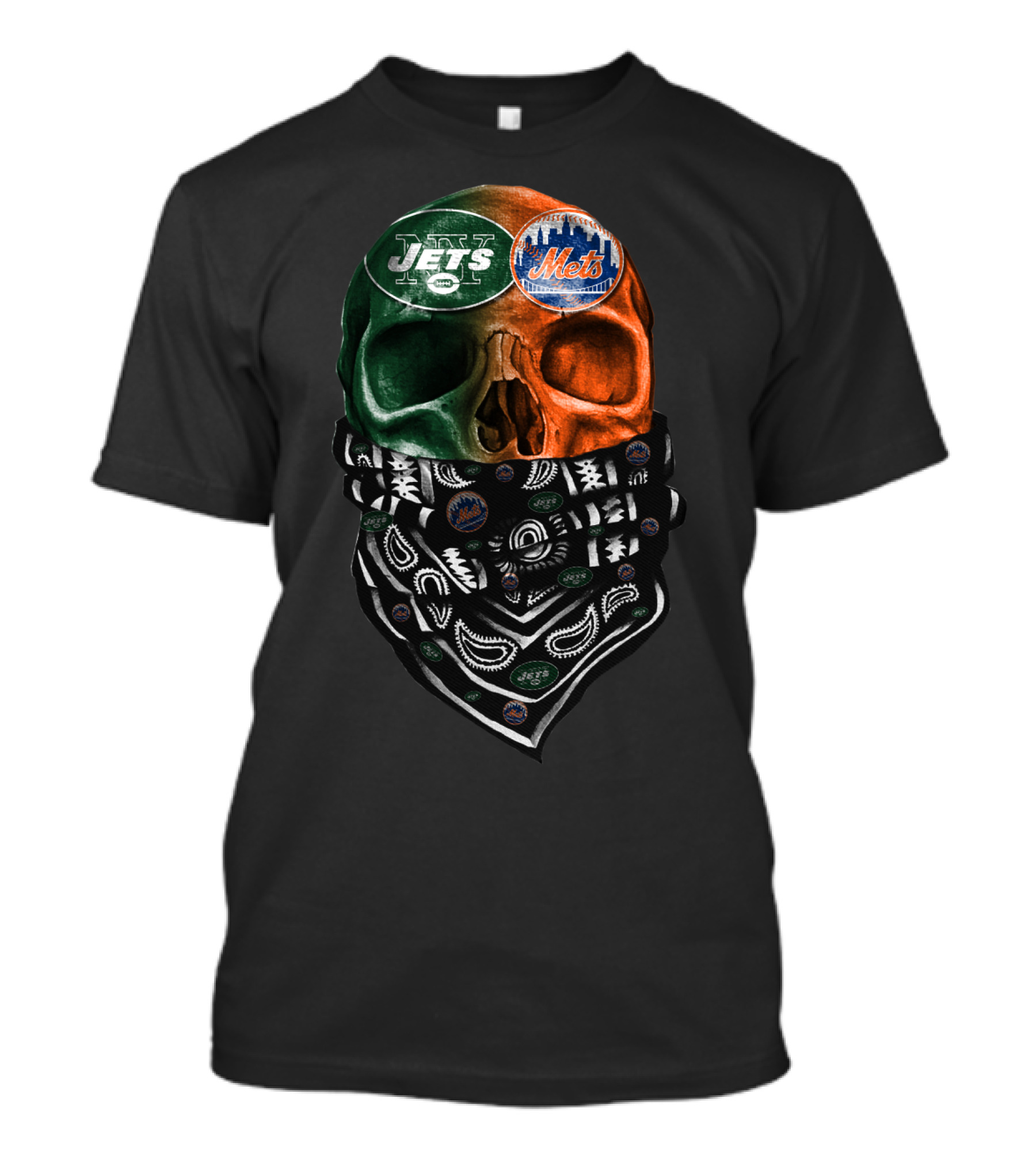 New York Jets Mets Skull Bandana Sku 069 T-Shirt