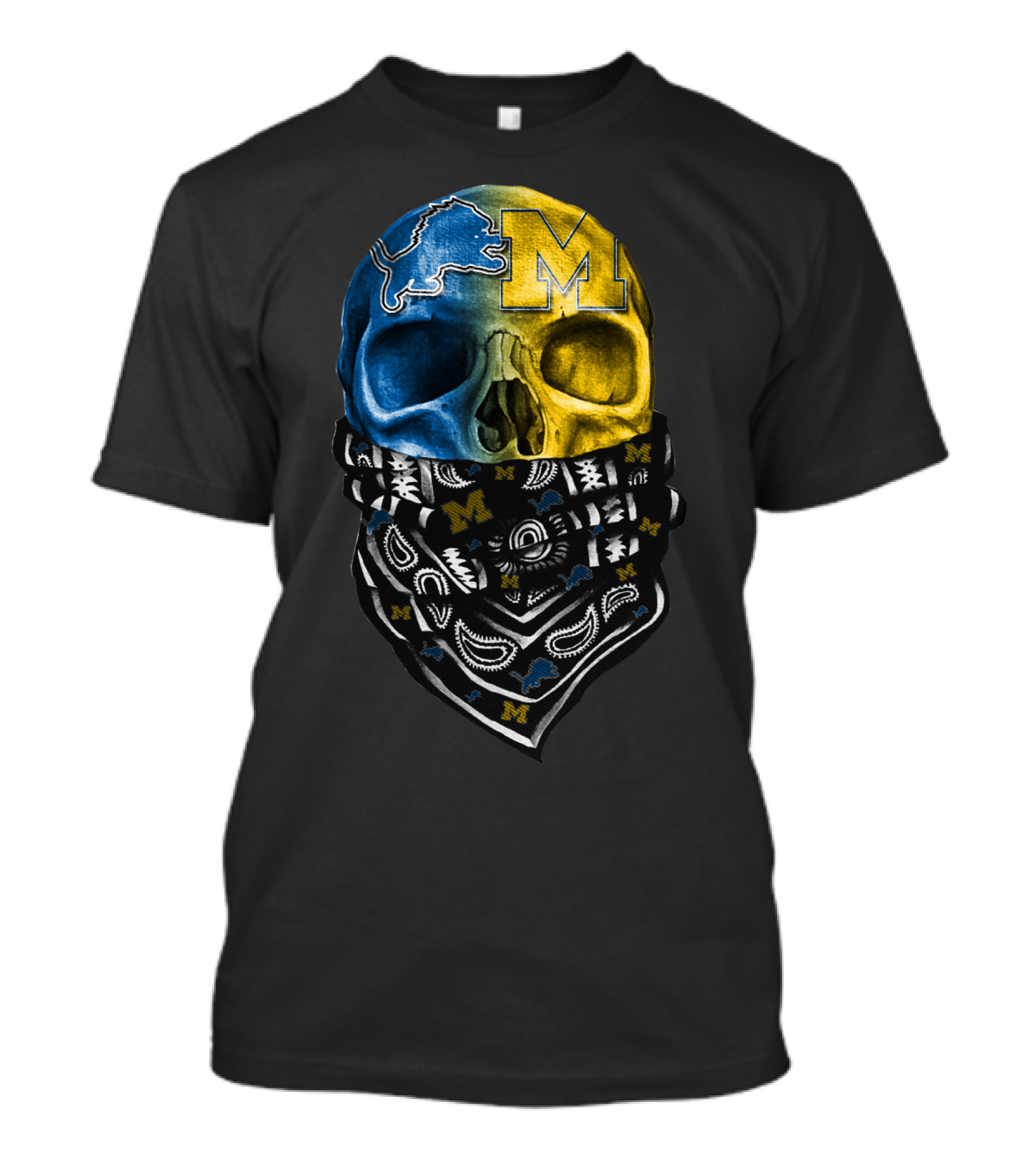 Lions Blue Michigan M Skull Bandana T-Shirt