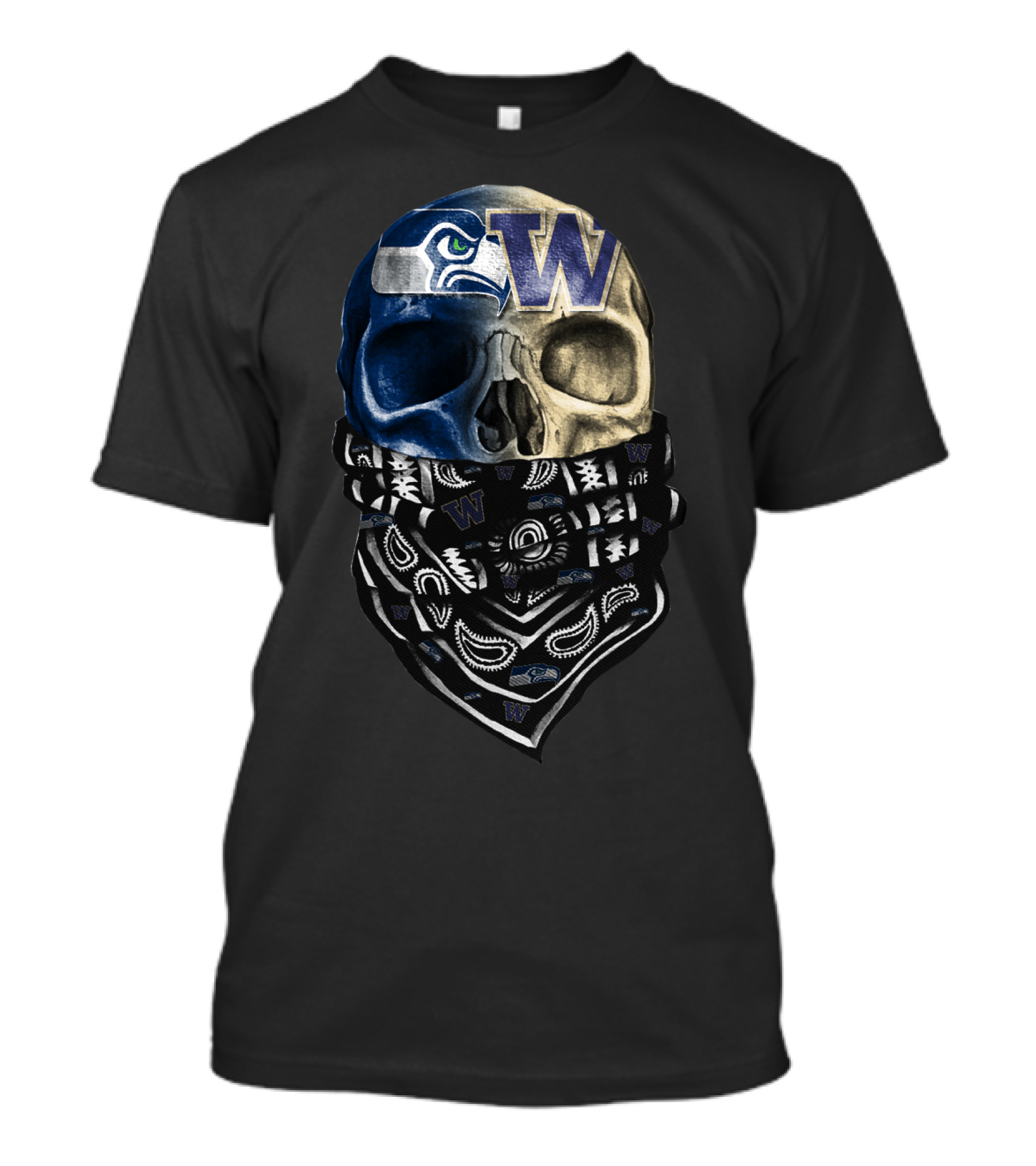 Seattle Seahawks Washington Huskies Skull Bandana T-Shirt