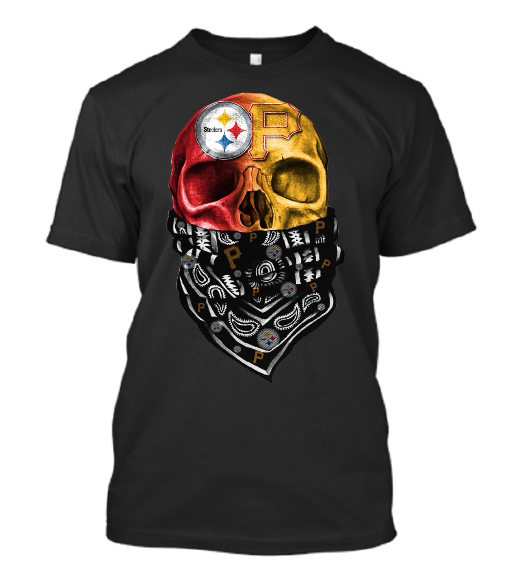 Pittsburgh Steelers And Pirates Skull Bandana Sku 115 T-Shirt