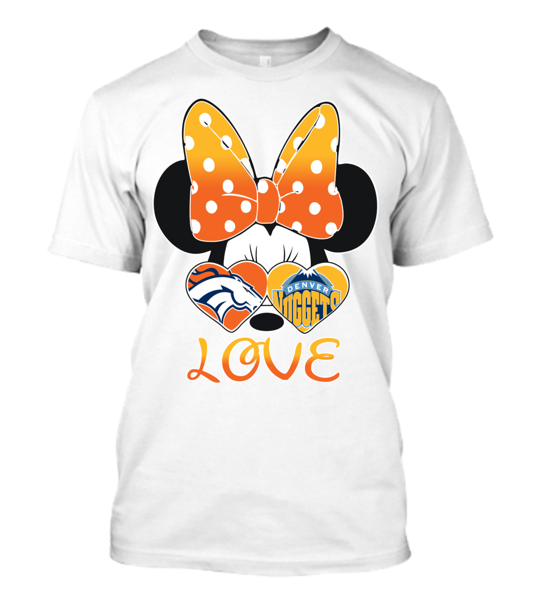 Minnie Bow Love Denver Broncos Nuggets Hearts T-Shirt