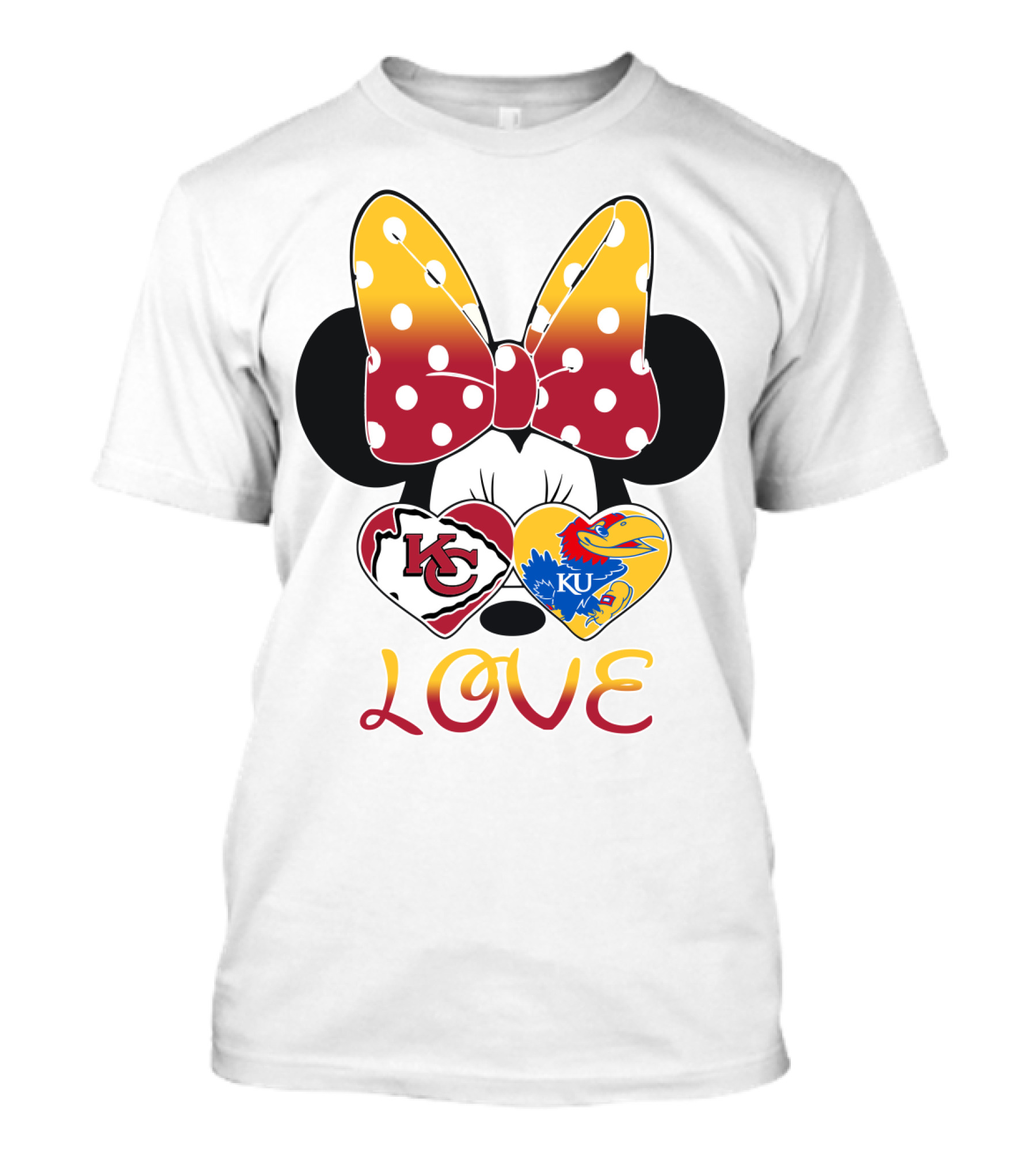 Kc Chiefs Ku Jayhawks Minnie Bow Love T-Shirt