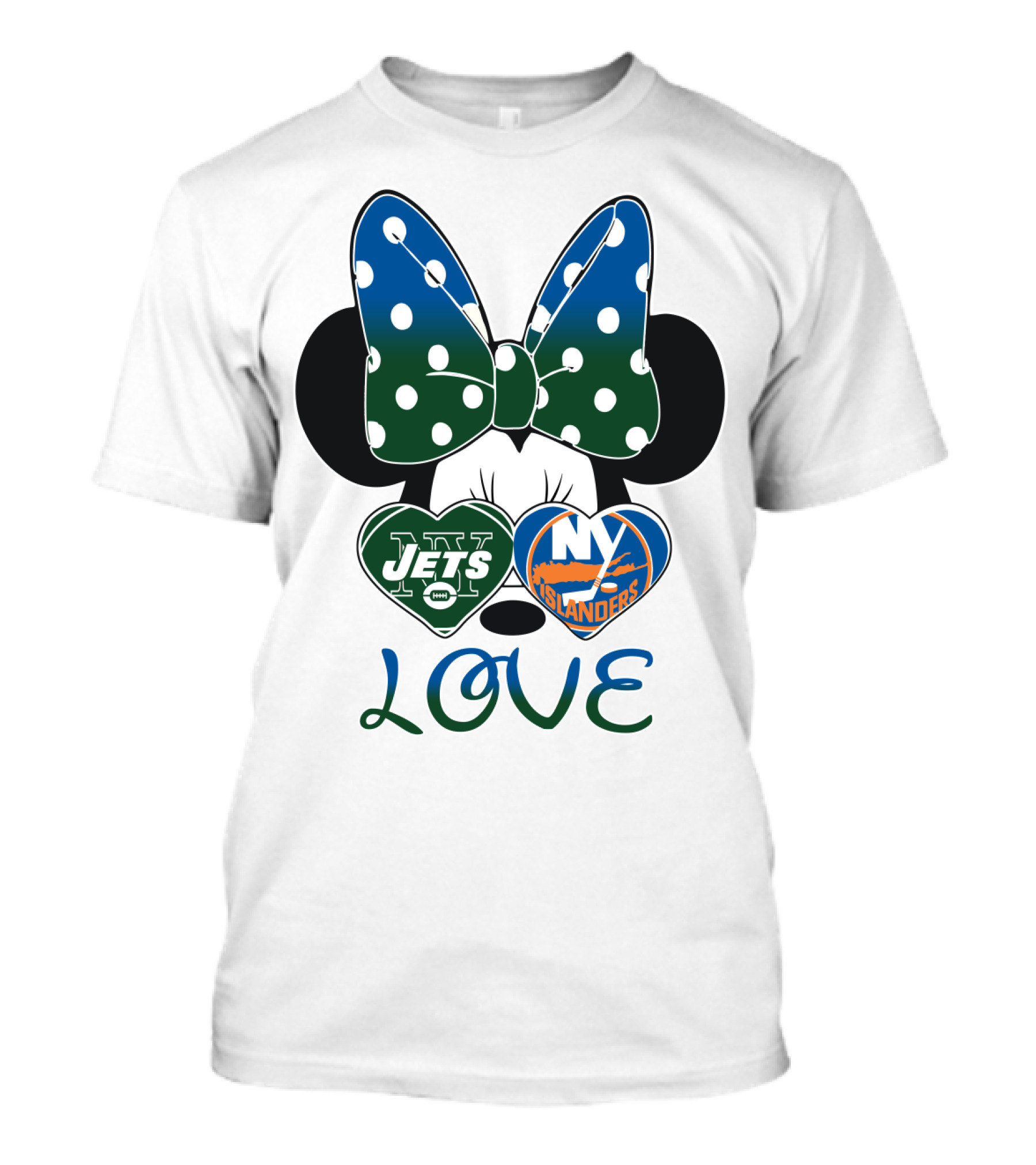 Ny Jets Ny Islanders Minnie Bow Love T-Shirt