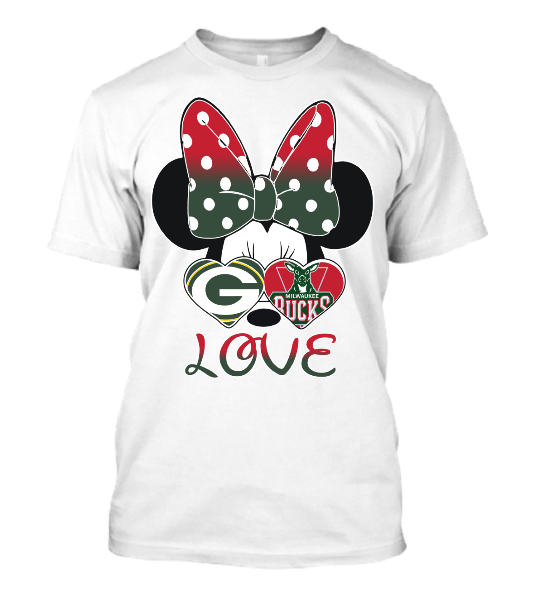Love Minnie Mouse Green Bay Packers Milwaukee Bucks T-Shirt