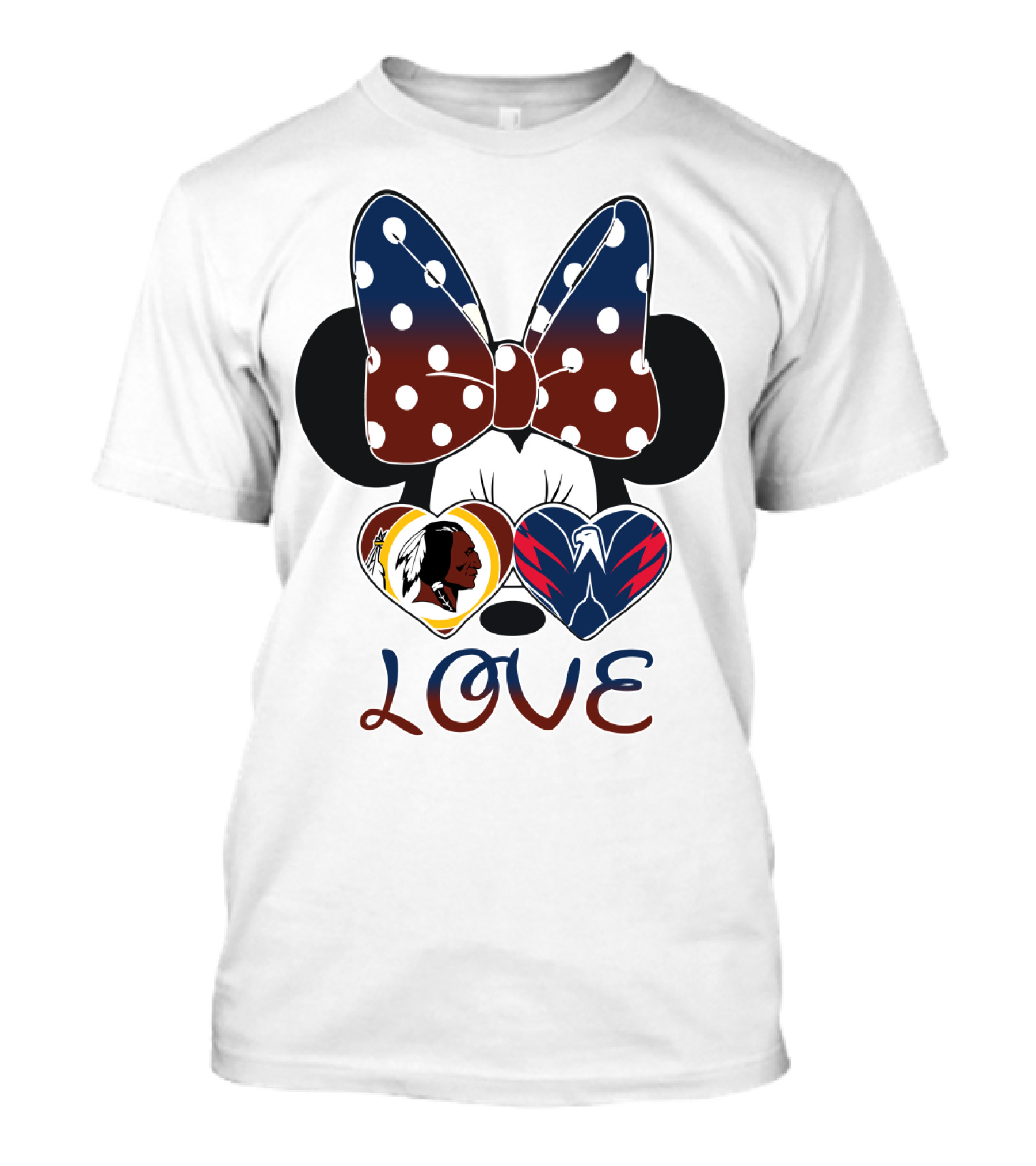 Love Minnie Mouse Washington Redskins Capitals Bow Hearts T-Shirt