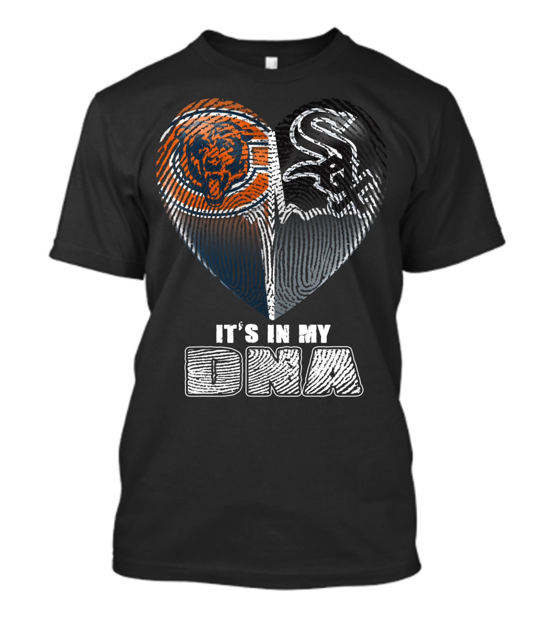 It's In My Dna Chicago Bears White Sox Heart Fingerprint T-Shirt