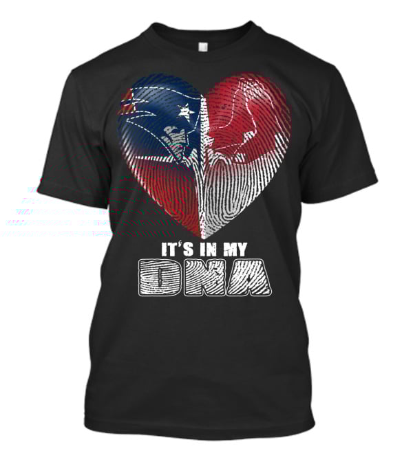 It's In My Dna Patriots Red Sox Heart Fingerprint T-Shirt
