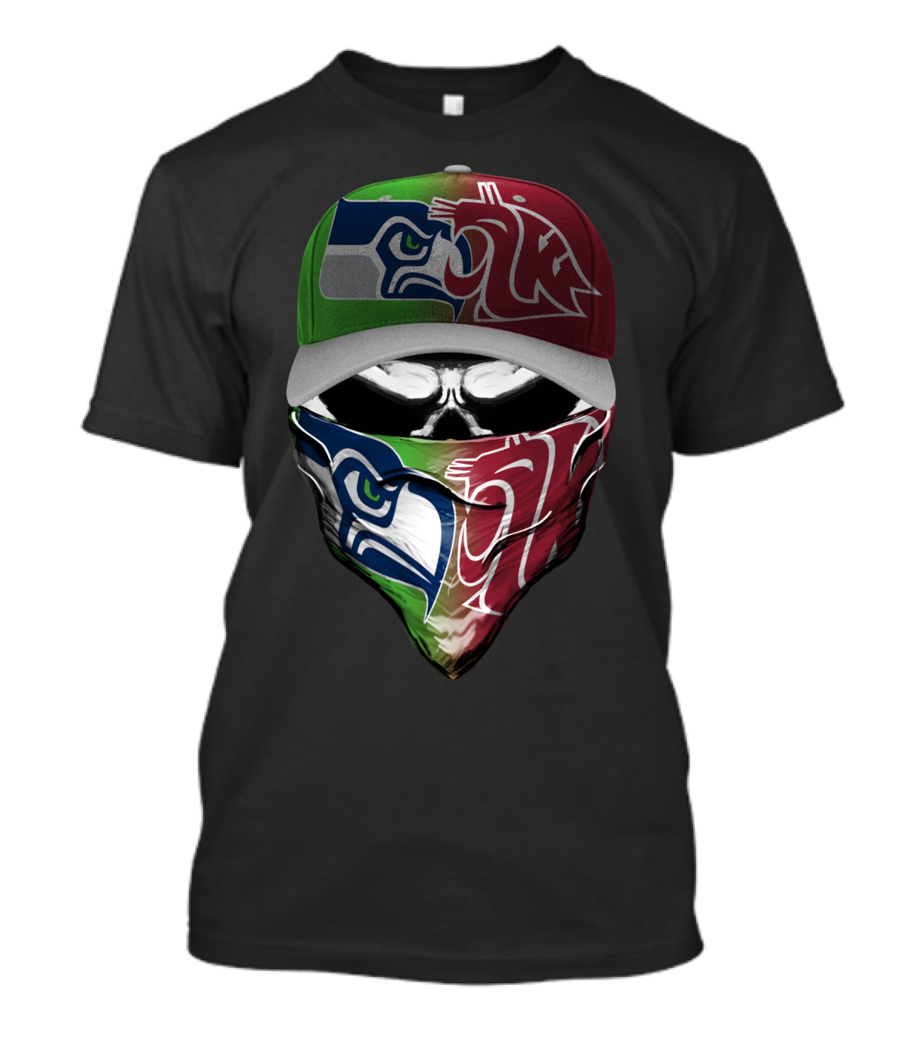 Seattle Seahawks Washington State Cougars Split Mask Hat T-Shirt