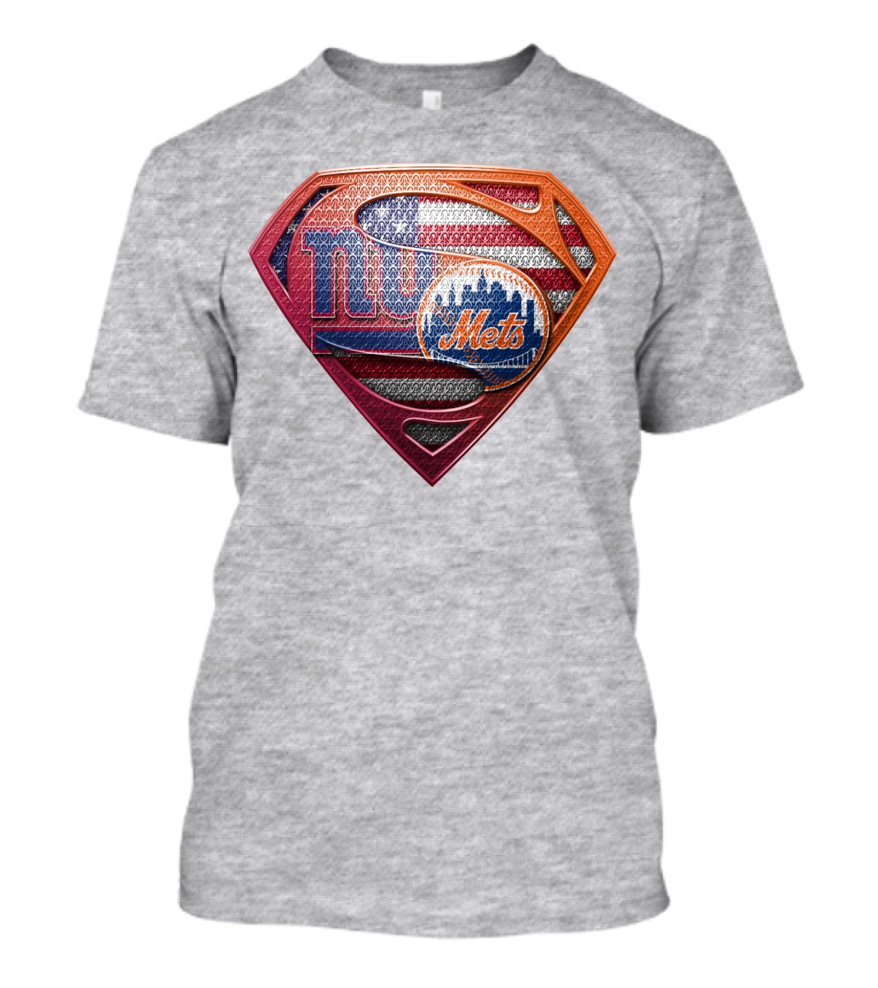 Giants Mets Superman Logo American Flag T-Shirt