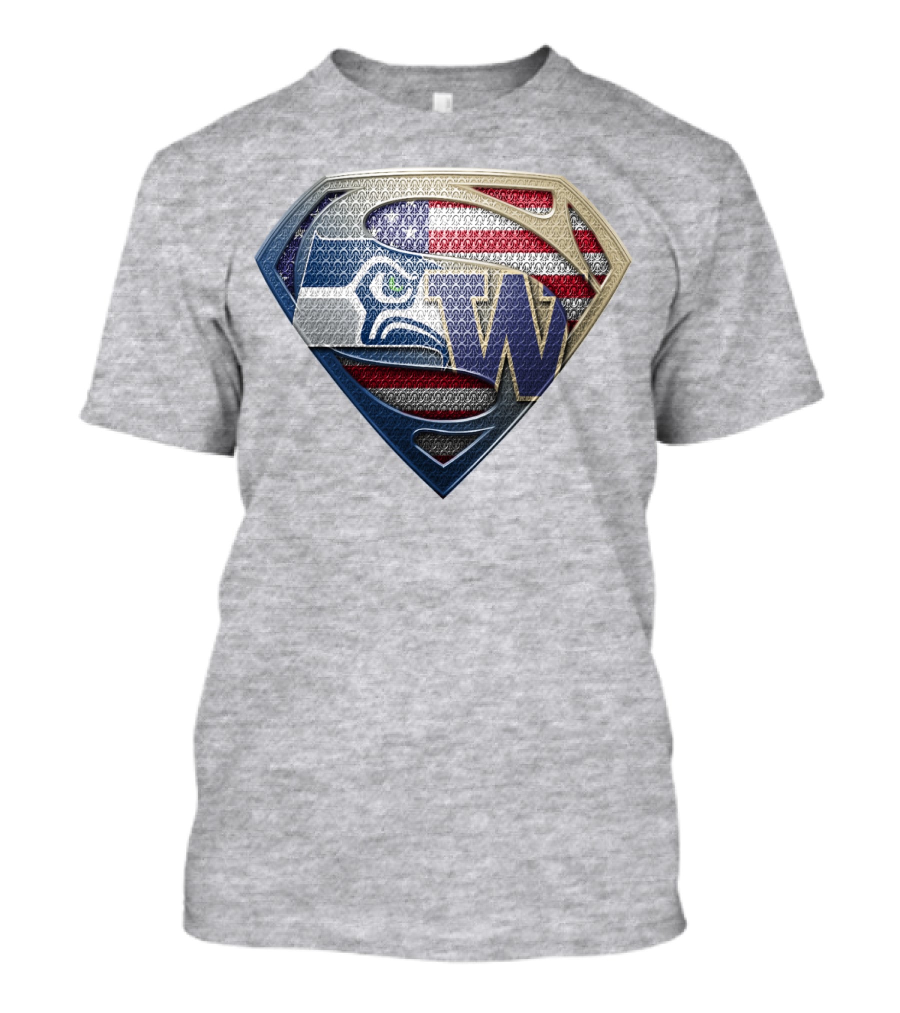 Superman Logo Seahawks W American Flag Hybrid T-Shirt