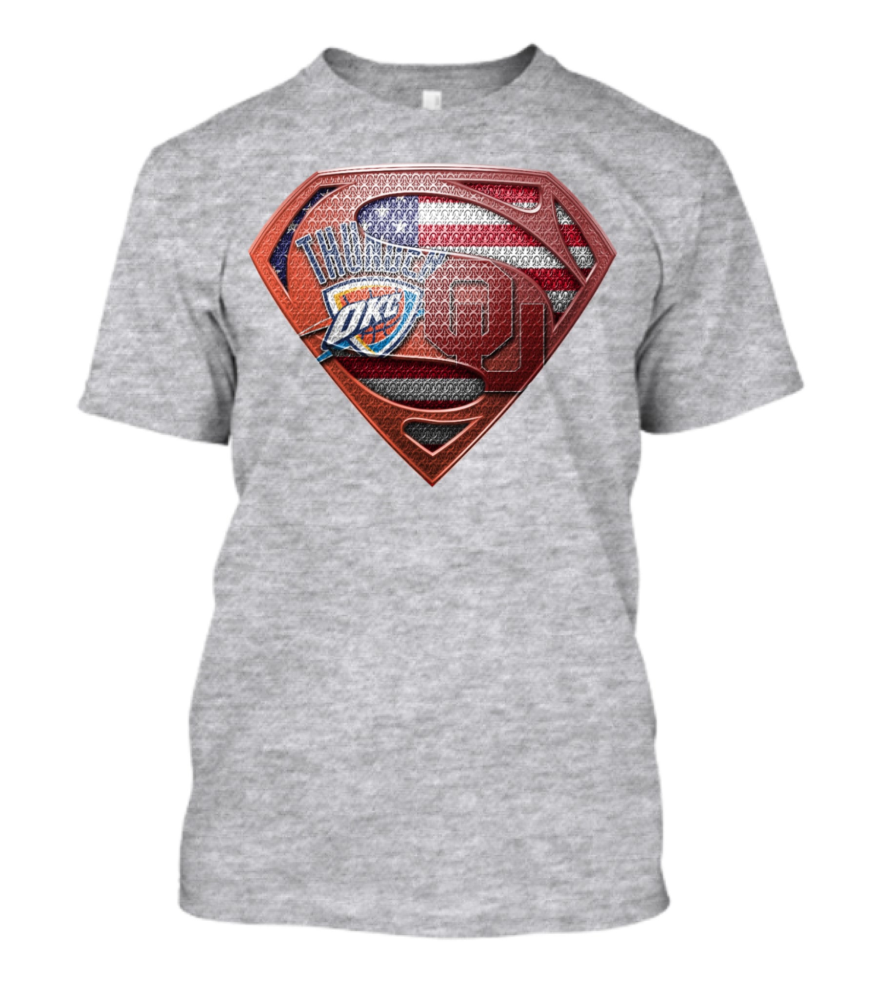 Oklahoma City Thunder American Flag Superman Ou Logo Fusion T-Shirt