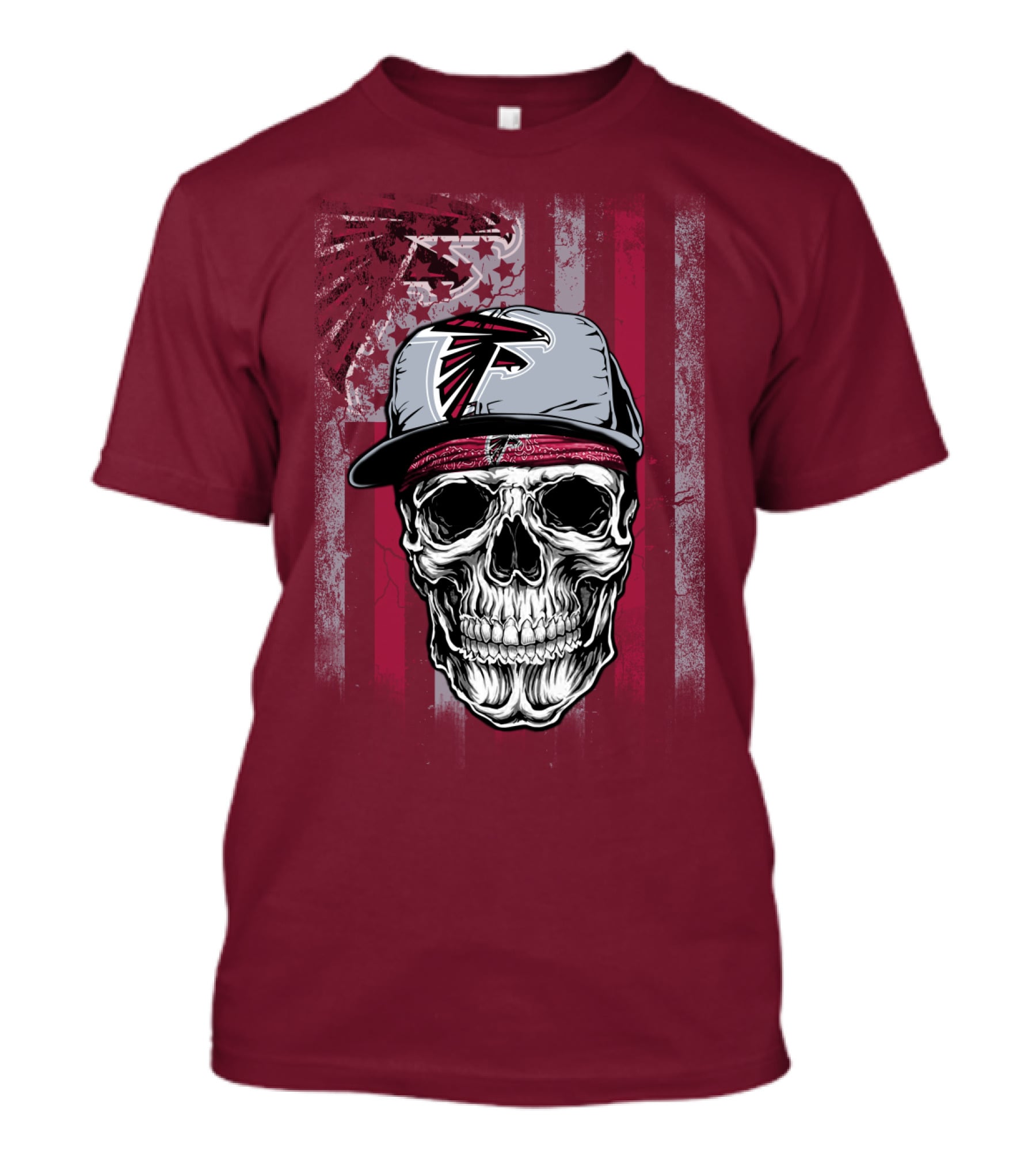 Atlanta Falcons Skull With Hat And Striped T-Shirt