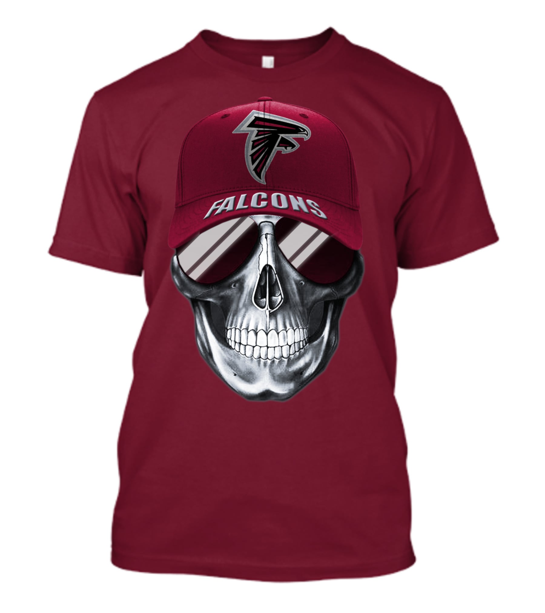 Atlanta Falcons Skull With Logo Hat And Sunglasses T-Shirt