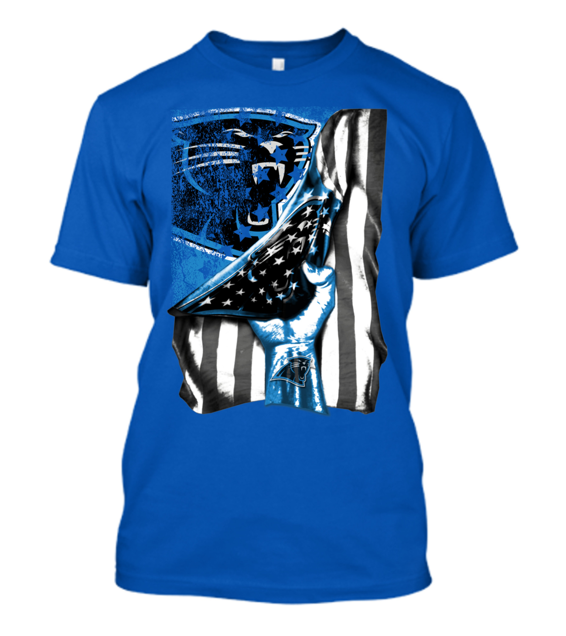 Carolina Panthers American Flag Hand Blue Graphic Fan Merchandise T-Shirt