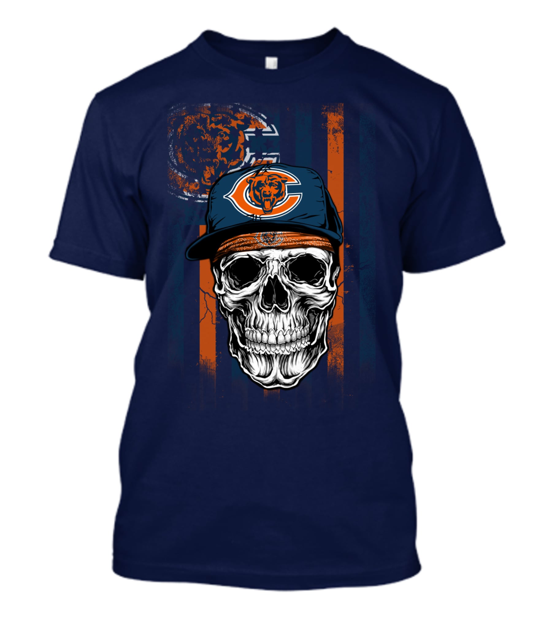 Chicago Bears Skull With Cap And Stripes T-Shirt