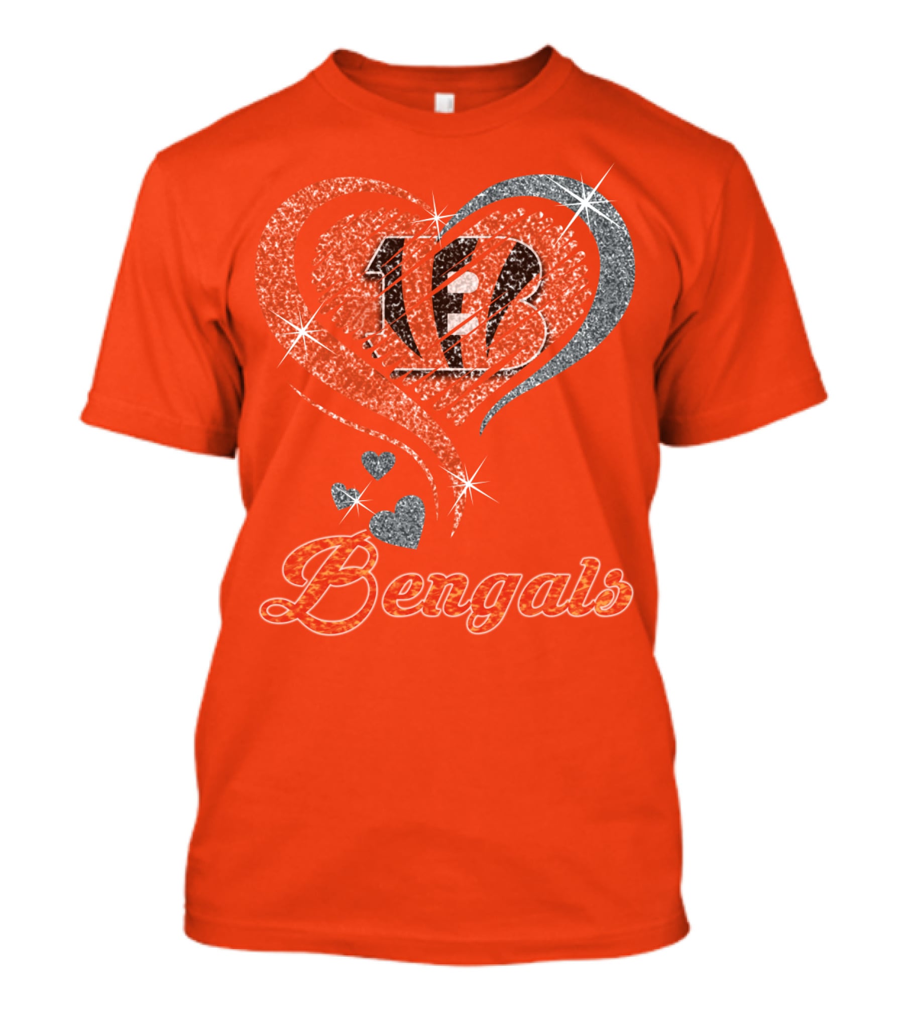 Bengals Heart Sparkle B Stripes Glitter T-Shirt