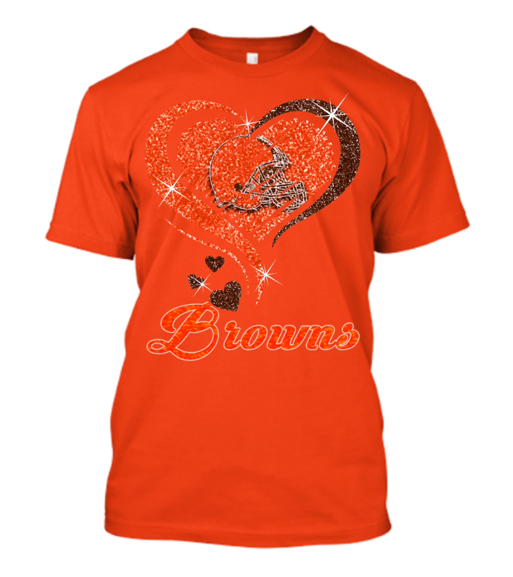 Browns Heart Helmet Sparkle Design Orange T-Shirt