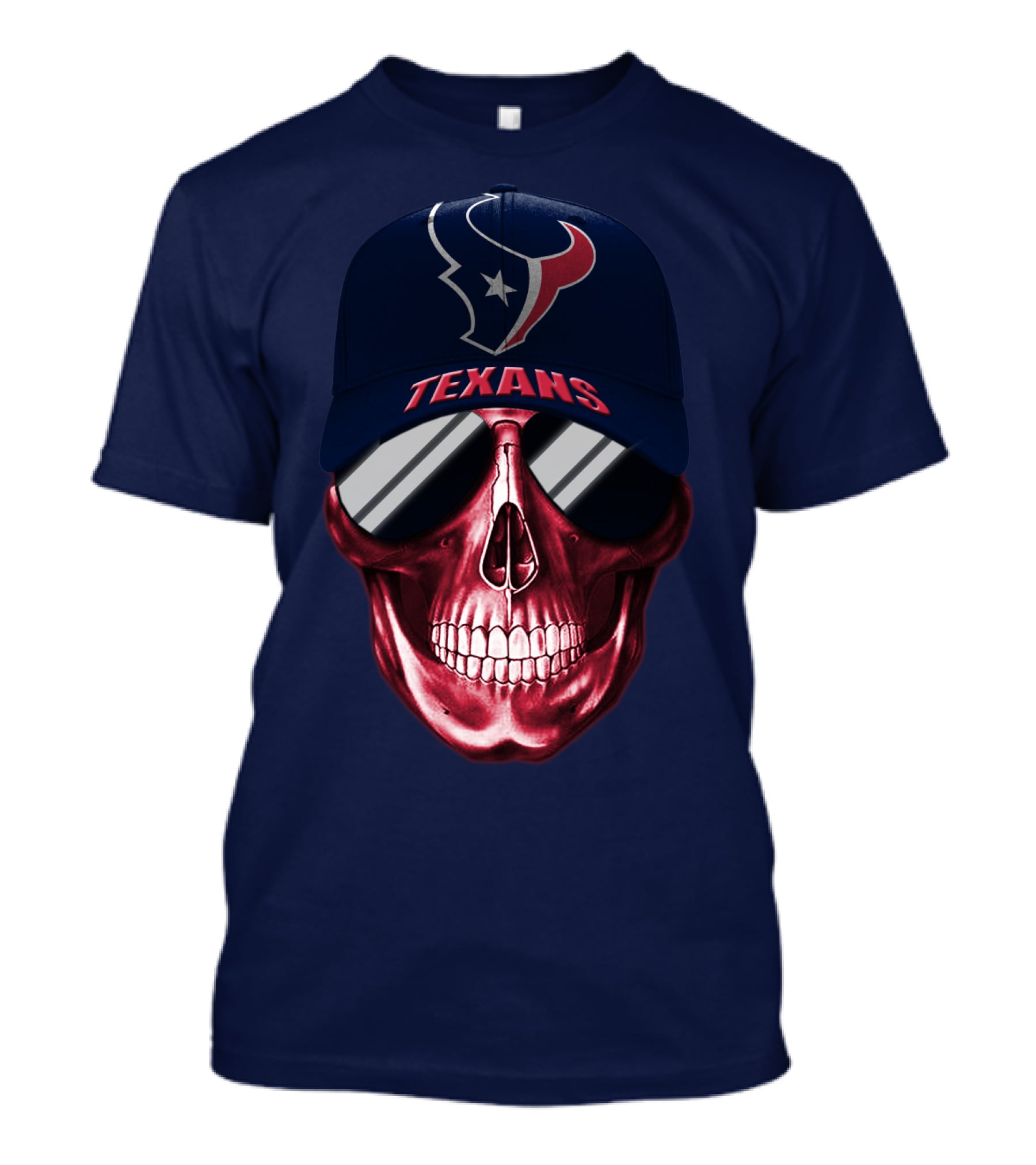 Houston Texans Skull With Cap And Sunglasses T-Shirt