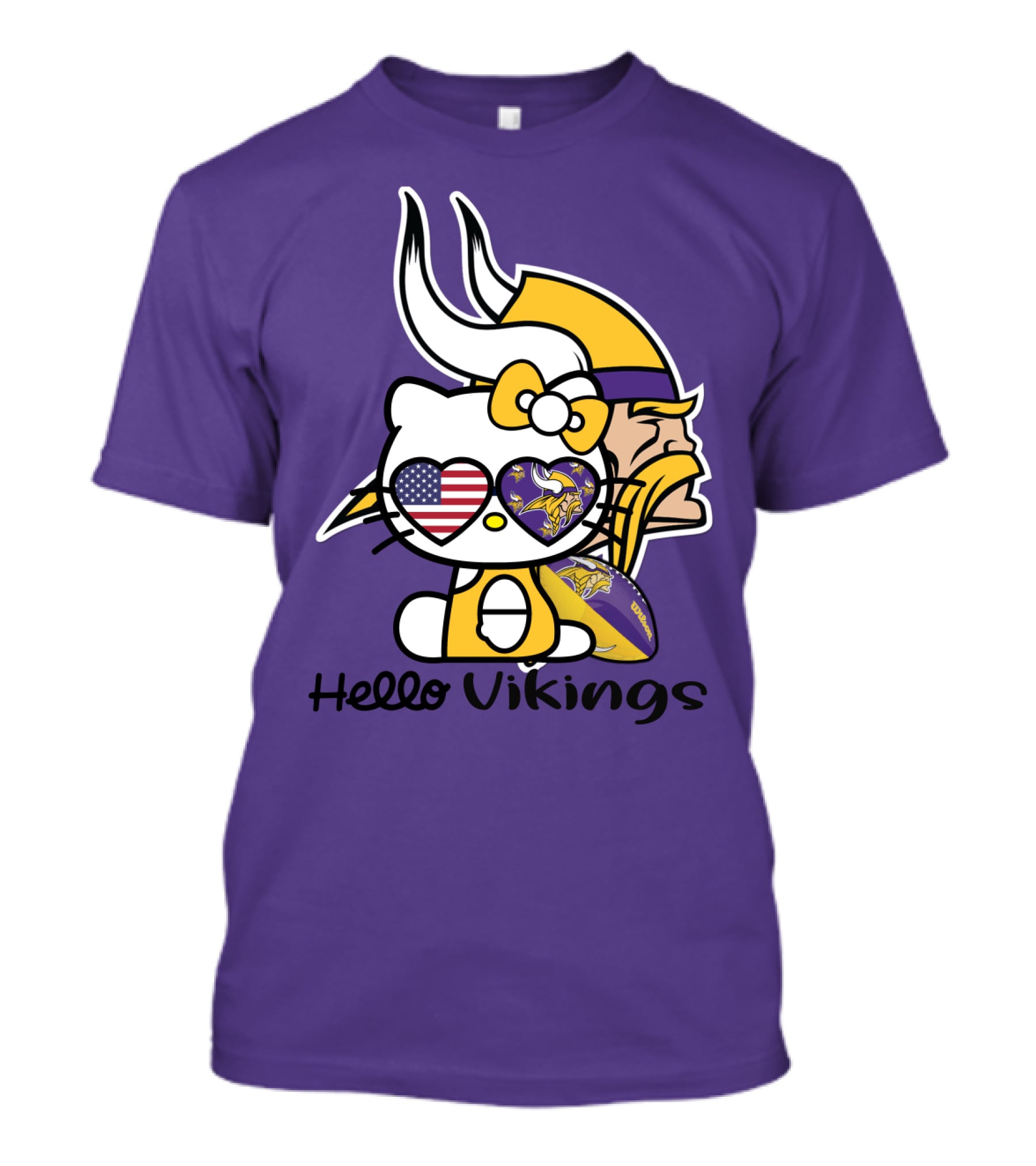 Hello Vikings Minnesota Vikings Fan Art Purple Football Kitty T-Shirt