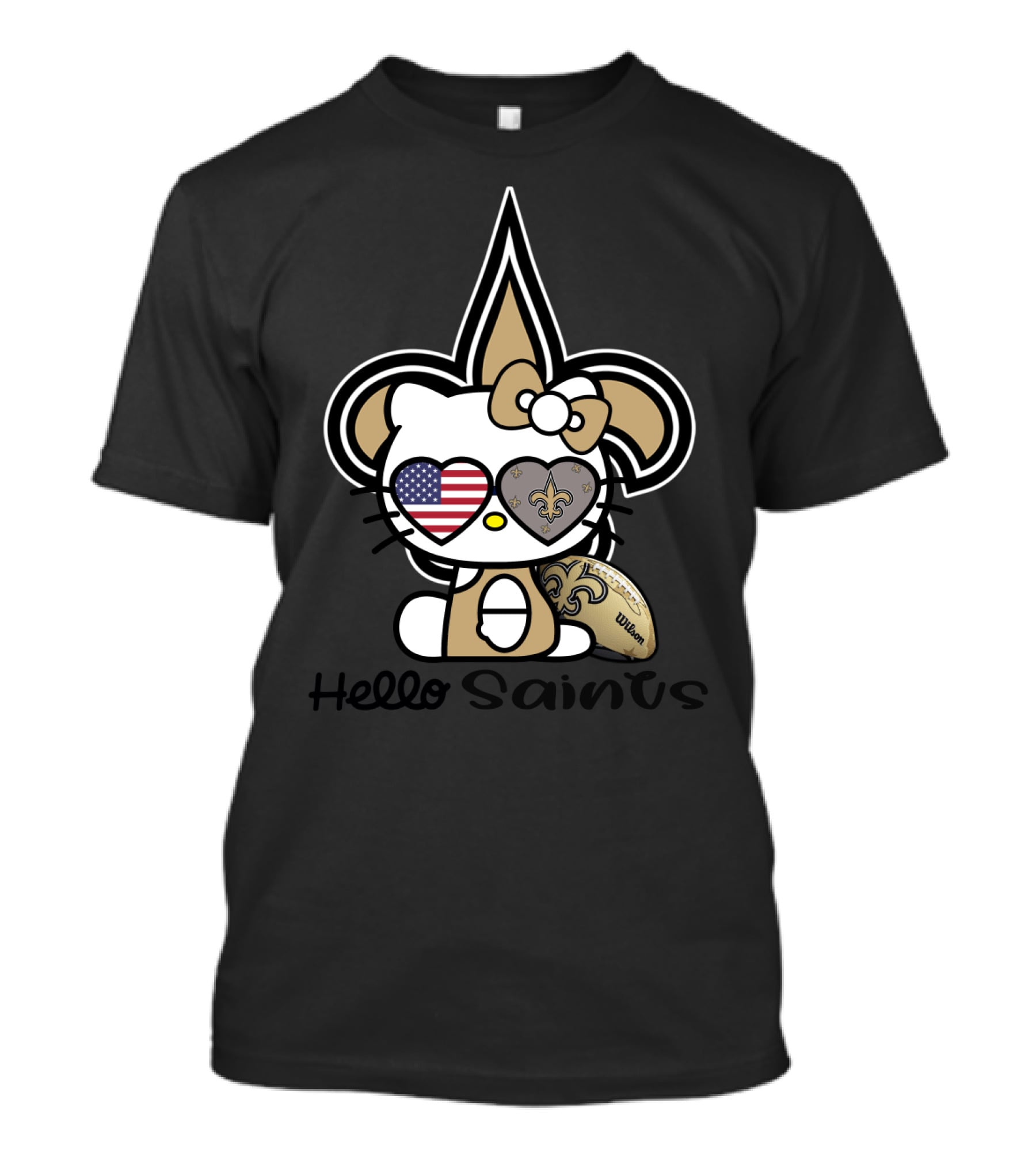 Hello Saints New Orleans Football Fleur-De-Lis Kitty Usa Heart T-Shirt