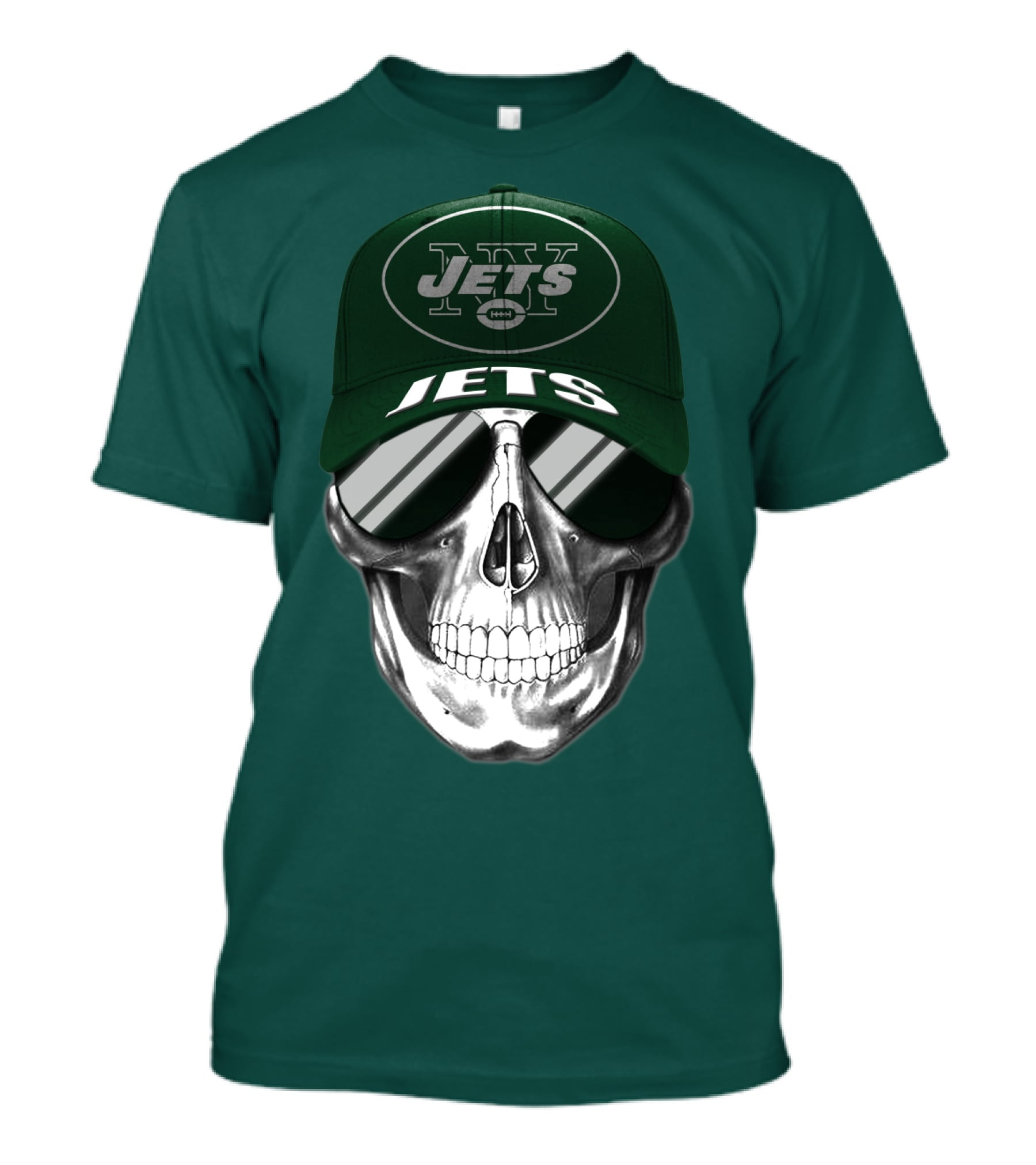 New York Jets Skull With Cap And Sunglasses T-Shirt