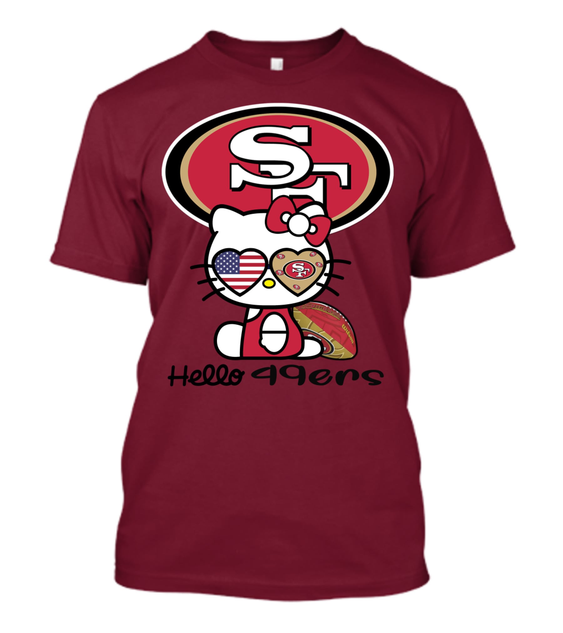 Hello 49ers San Francisco 49ers Football Fan Heart Kitty T-Shirt