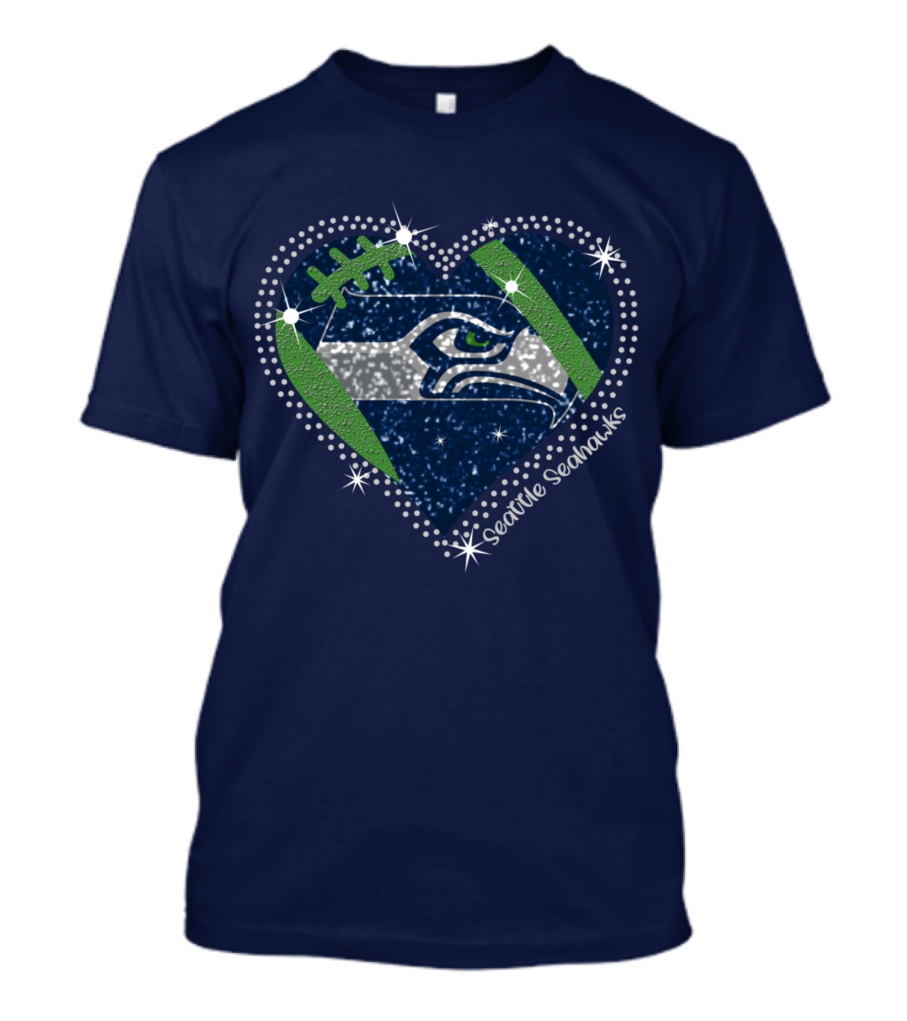 Seattle Seahawks Heart Sparkle Football T-Shirt