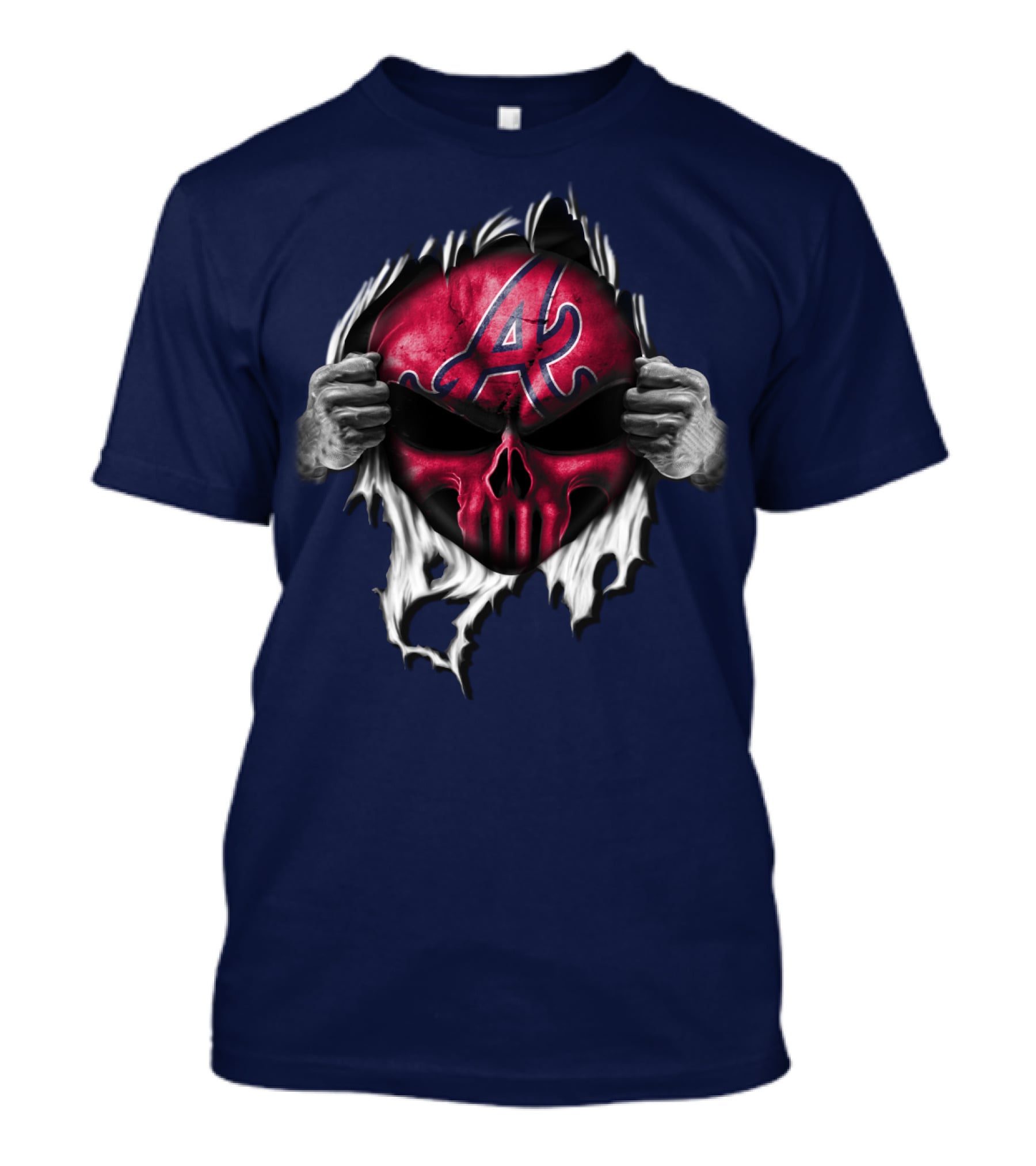 Atlanta Braves Skull Logo Ripped T-Shirt